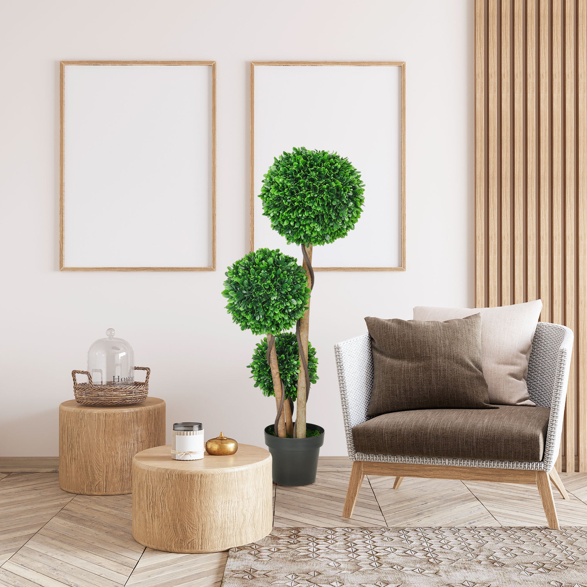 3.6ft Artificial 3 Ball Boxwood Topiary Tree with Pot, Indoor Outdoor Fake Plant for Porch, Home Office, Living Room Decor