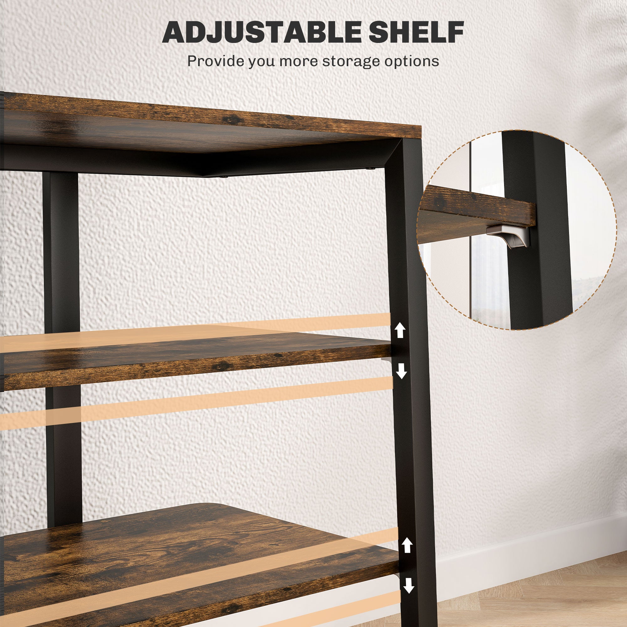 TV Stand Cabinet for 28" TVs w/ Adjustable Shelves & Extension Lead Holder, Rustic Brown