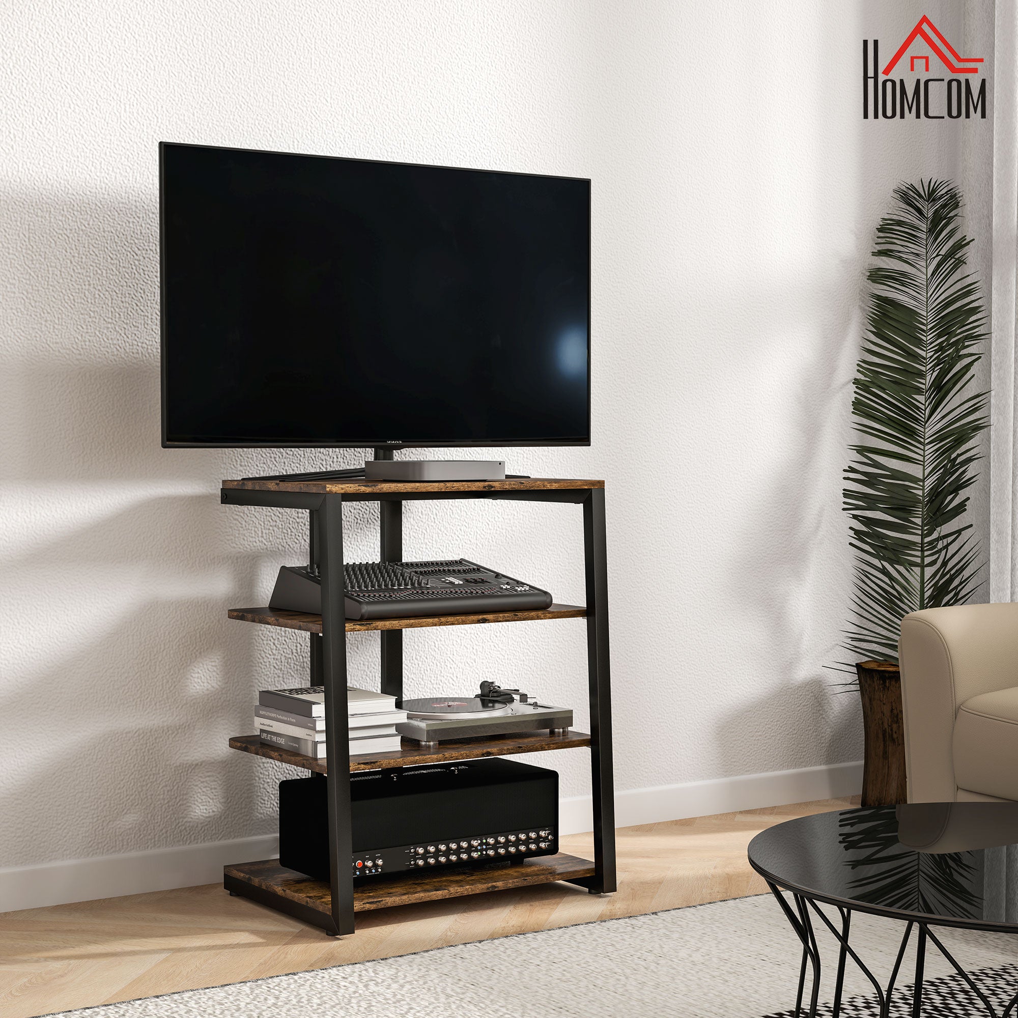 TV Stand Cabinet for 28" TVs w/ Adjustable Shelves & Extension Lead Holder, Rustic Brown