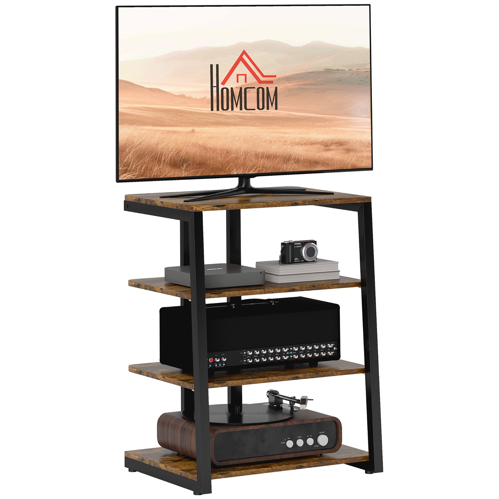 TV Stand Cabinet for 28" TVs w/ Adjustable Shelves & Extension Lead Holder, Rustic Brown