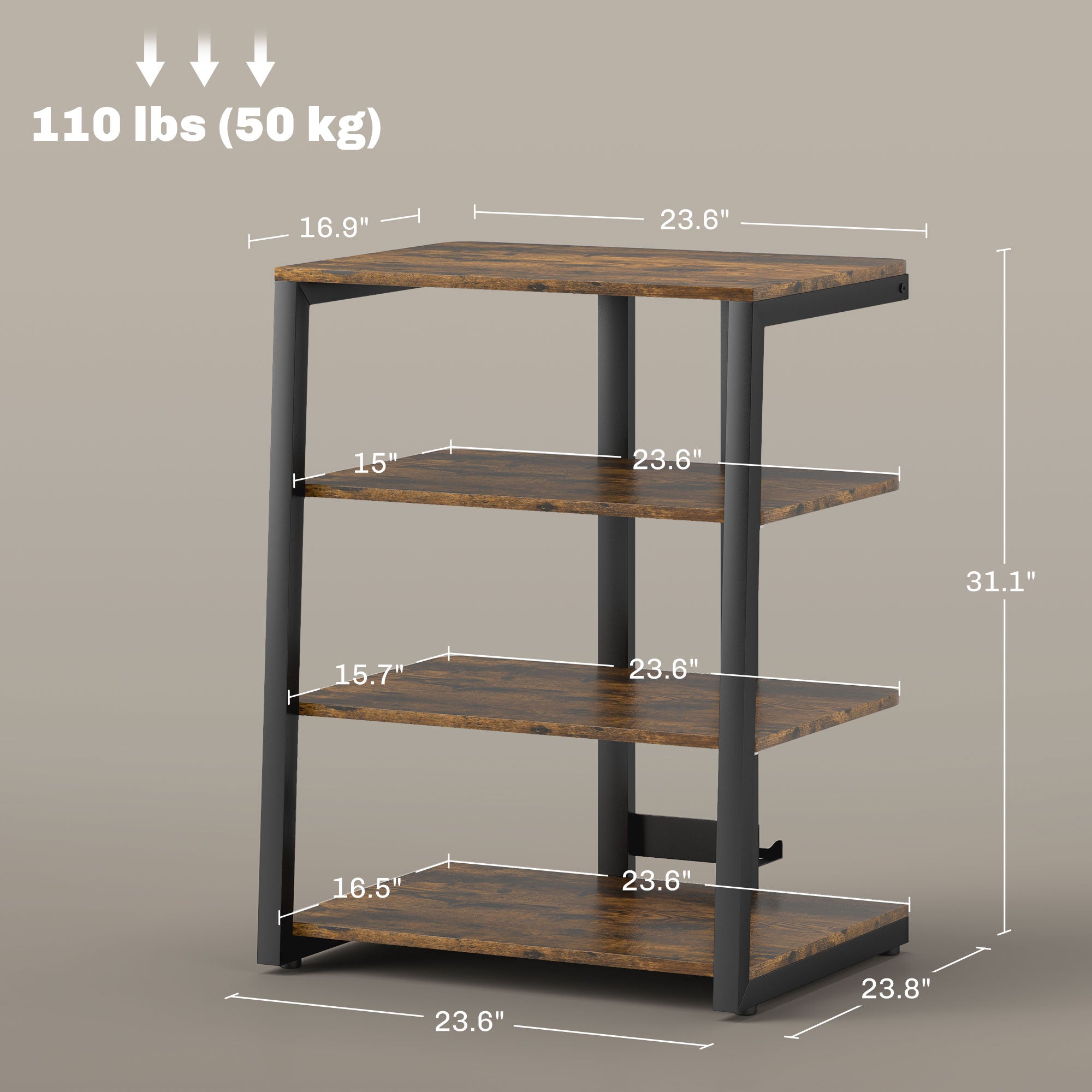 TV Stand Cabinet for 28" TVs w/ Adjustable Shelves & Extension Lead Holder, Rustic Brown