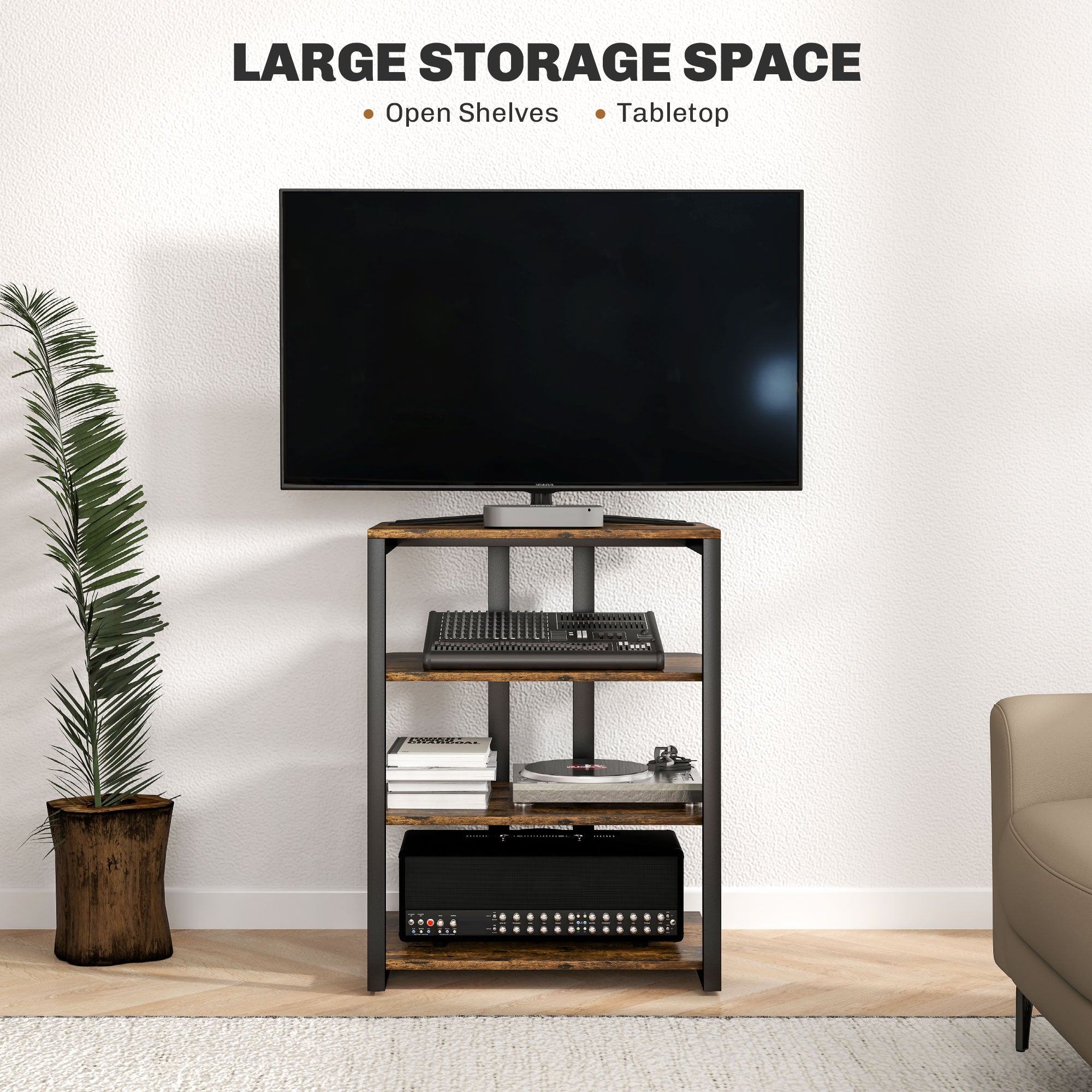 TV Stand Cabinet for 28" TVs w/ Adjustable Shelves & Extension Lead Holder, Rustic Brown