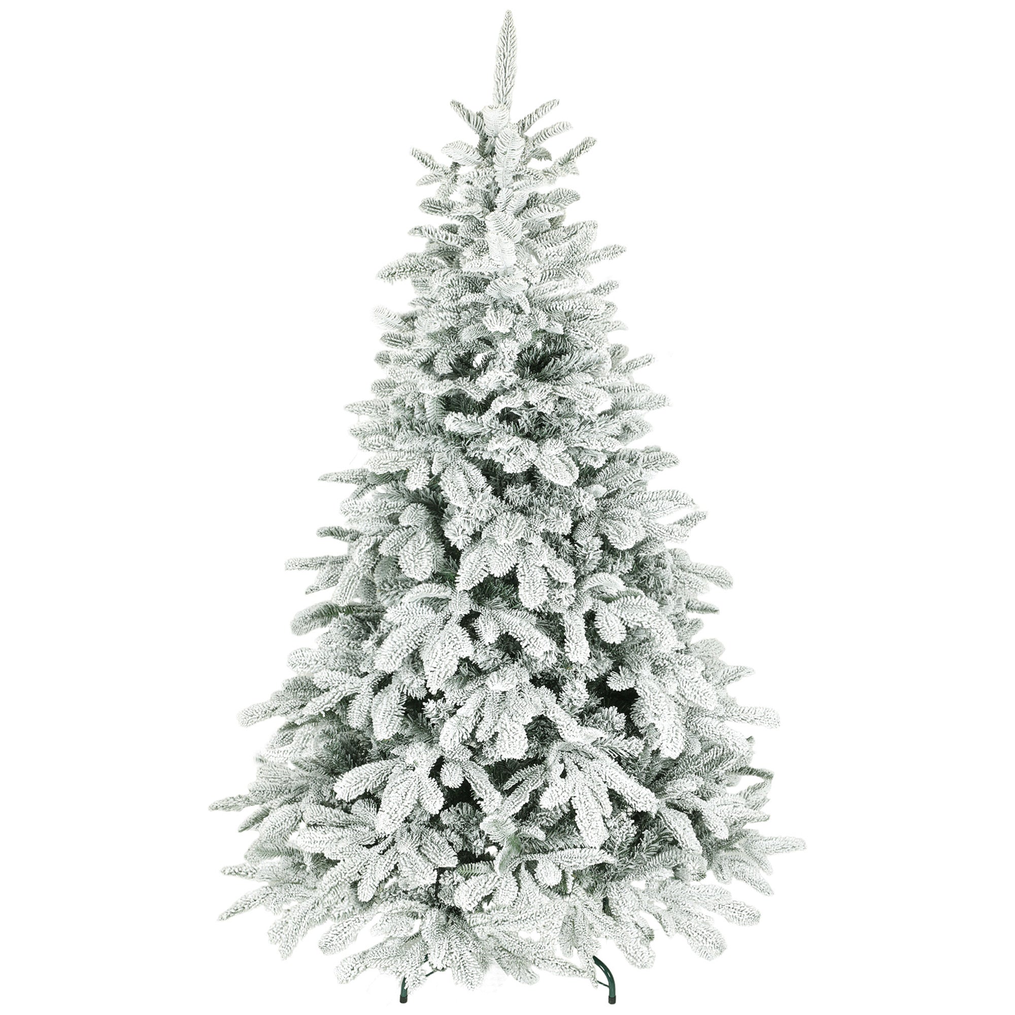 6 ft Artificial Flocked Christmas Tree with 1182 Branches, Hinged Xmas Tree with Foldable Metal Stand, Easy Assembly for Home Office Decor