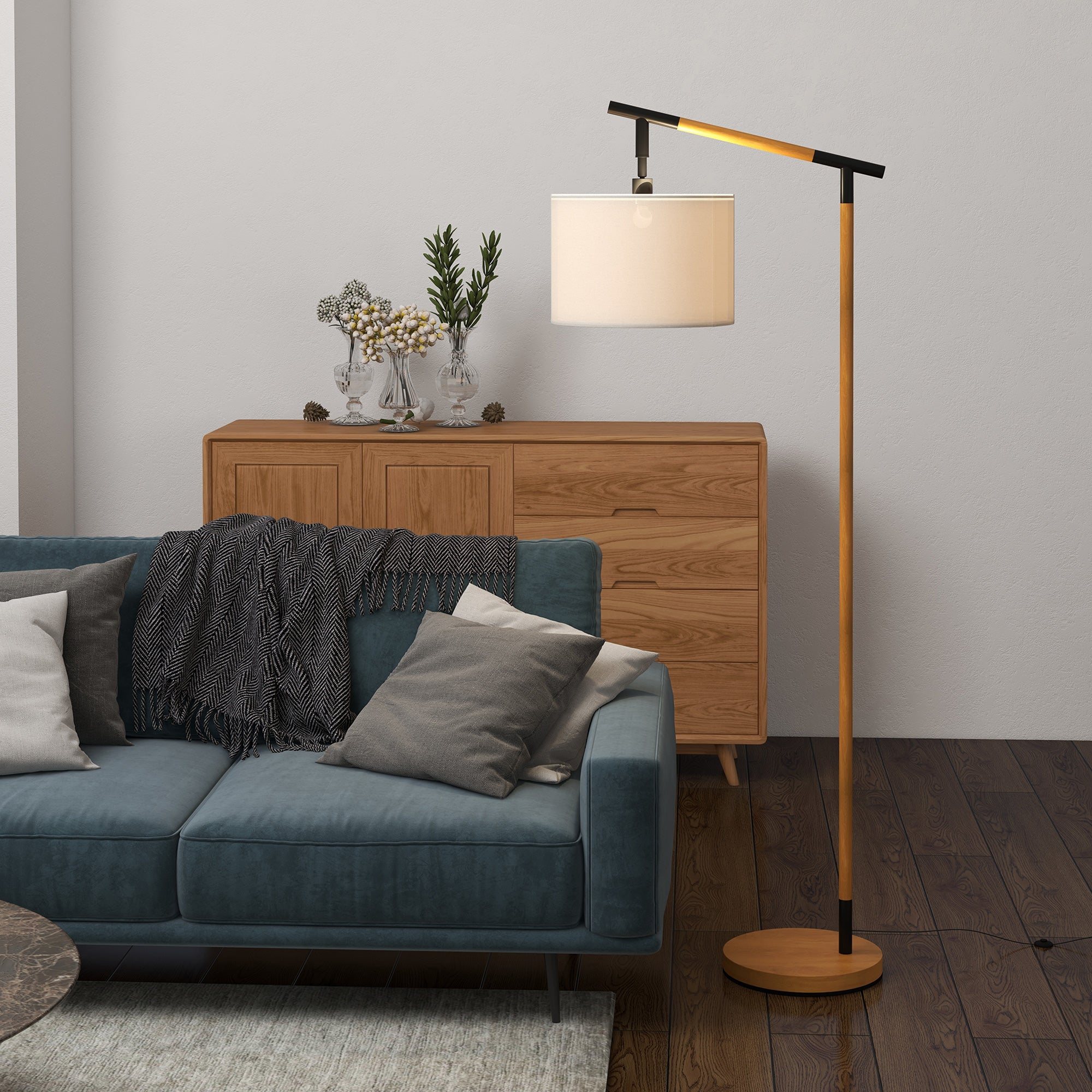 HOMCOM Modern Floor Lamps for Living Room with Rotating Lampshade, Standing Lamp for Bedroom, LED Bulb Included, Brown
