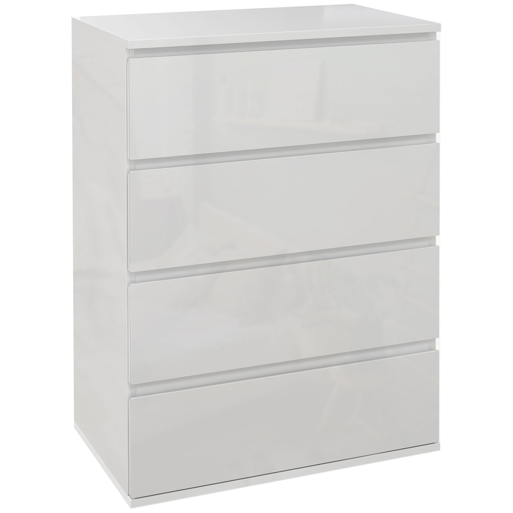 HOMCOM High Gloss Chest of Drawers, 4 Drawers Dresser, Modern Storage Drawer Unit with Soft Closing Mechanism for Bedroom, White