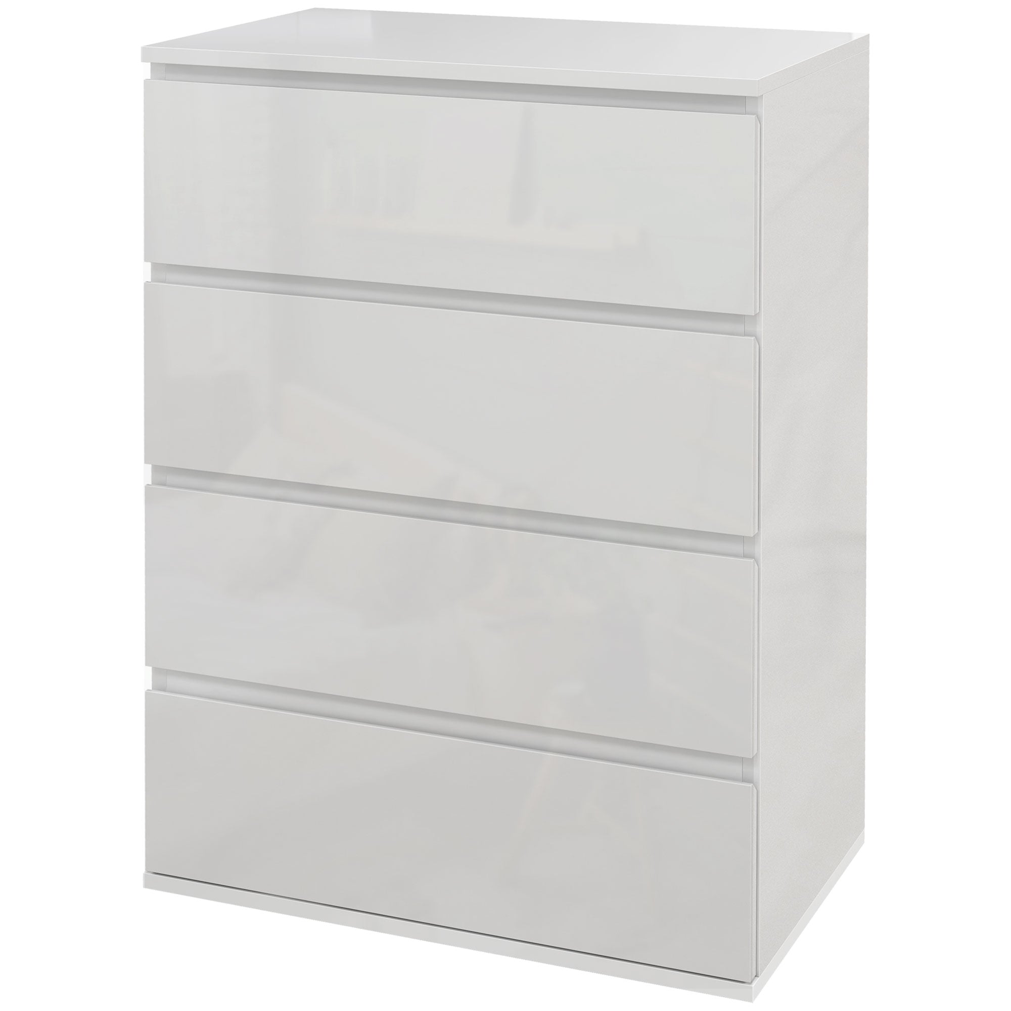 HOMCOM High Gloss Chest of Drawers, 4 Drawers Dresser, Modern Storage Drawer Unit with Soft Closing Mechanism for Bedroom, White