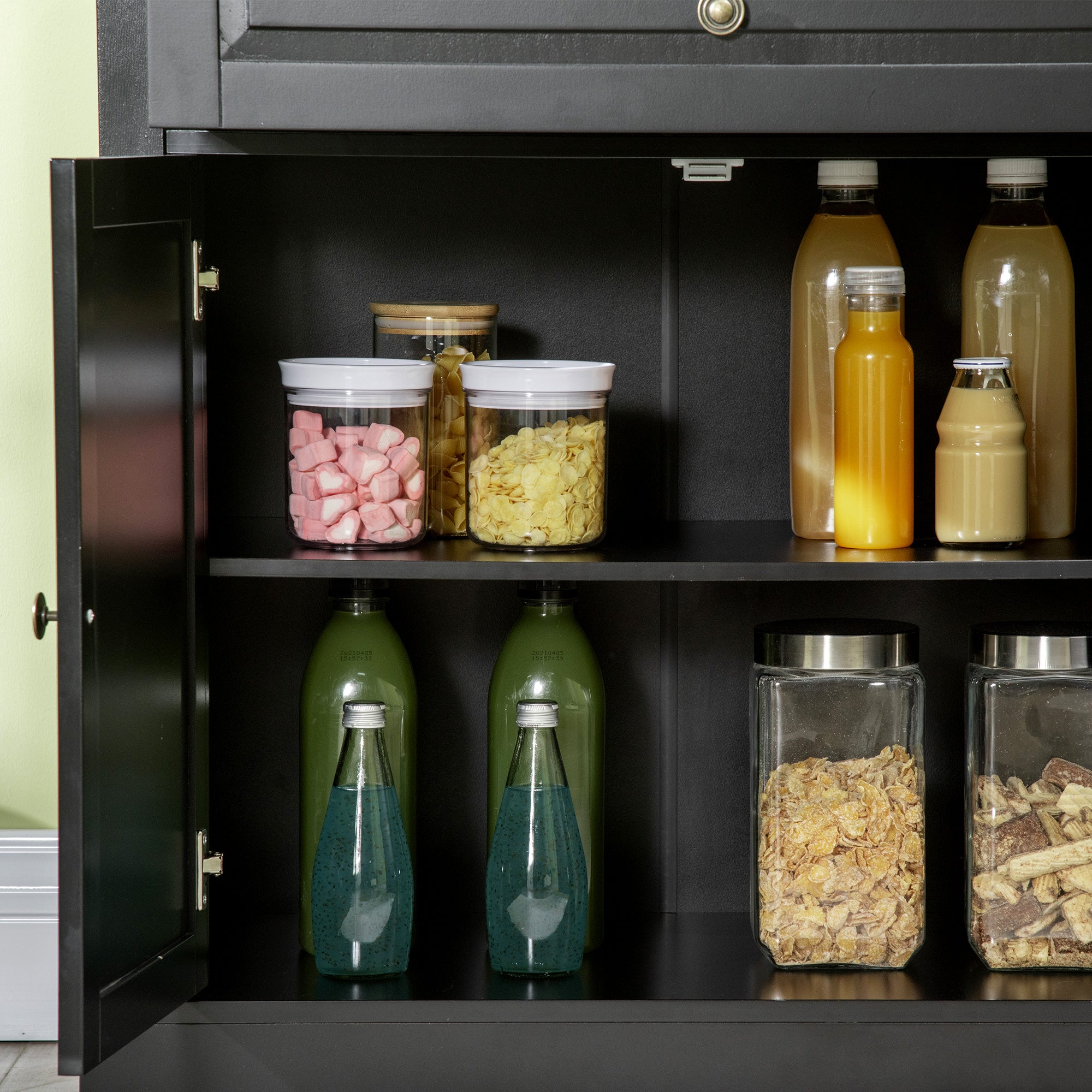 Kitchen Sideboard Buffet Cabinet with 2 Drawers and Adjustable Shelves, Black
