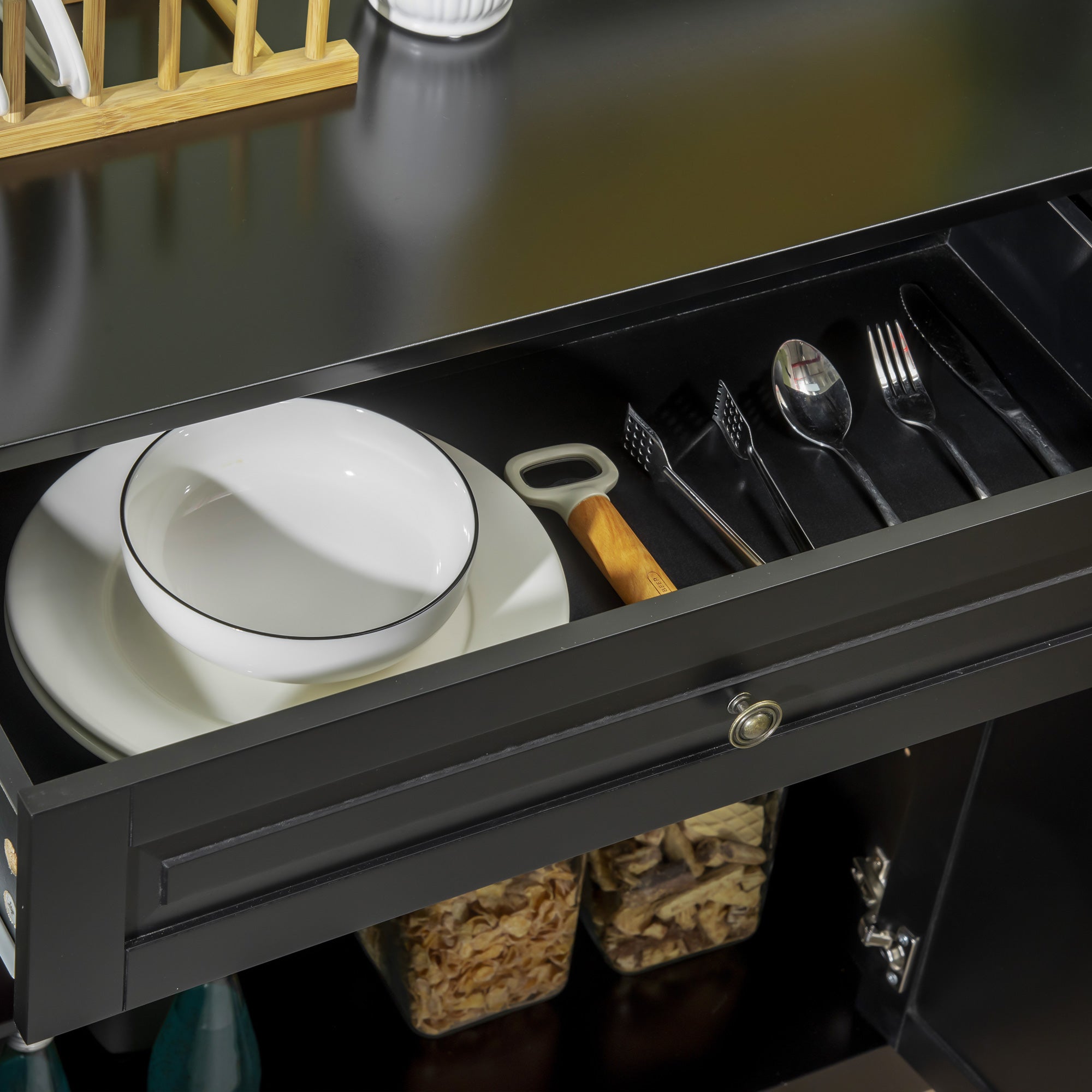 Kitchen Sideboard Buffet Cabinet with 2 Drawers and Adjustable Shelves, Black