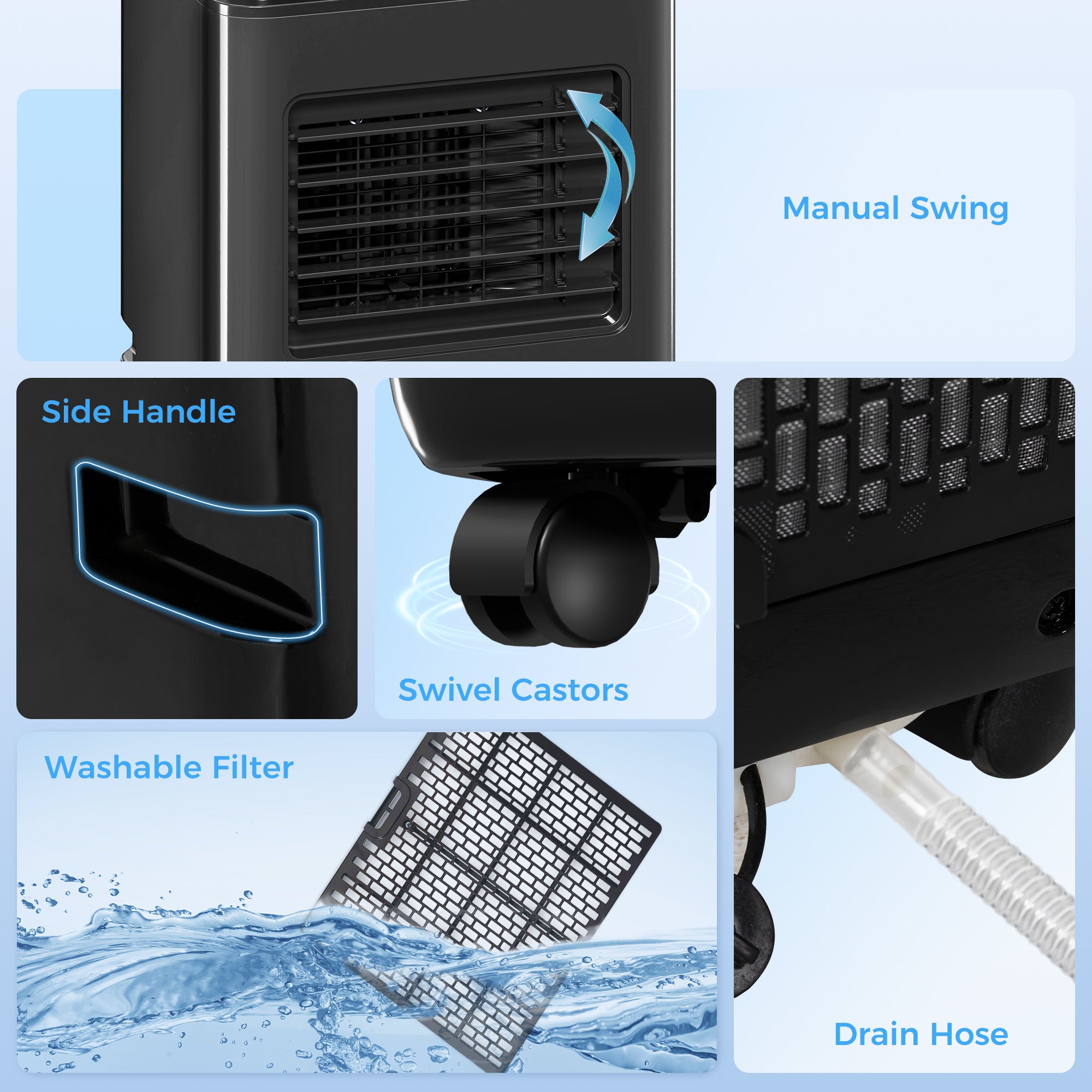 10000BTU Portable Air Conditioner for Rooms Up to 345 Sq.Ft., 3-in-1 AC Unit with Cooling Fan, Dehumidifier, Auto, Sleep & Remote, 24H Timer, Window Installation Kit, Black