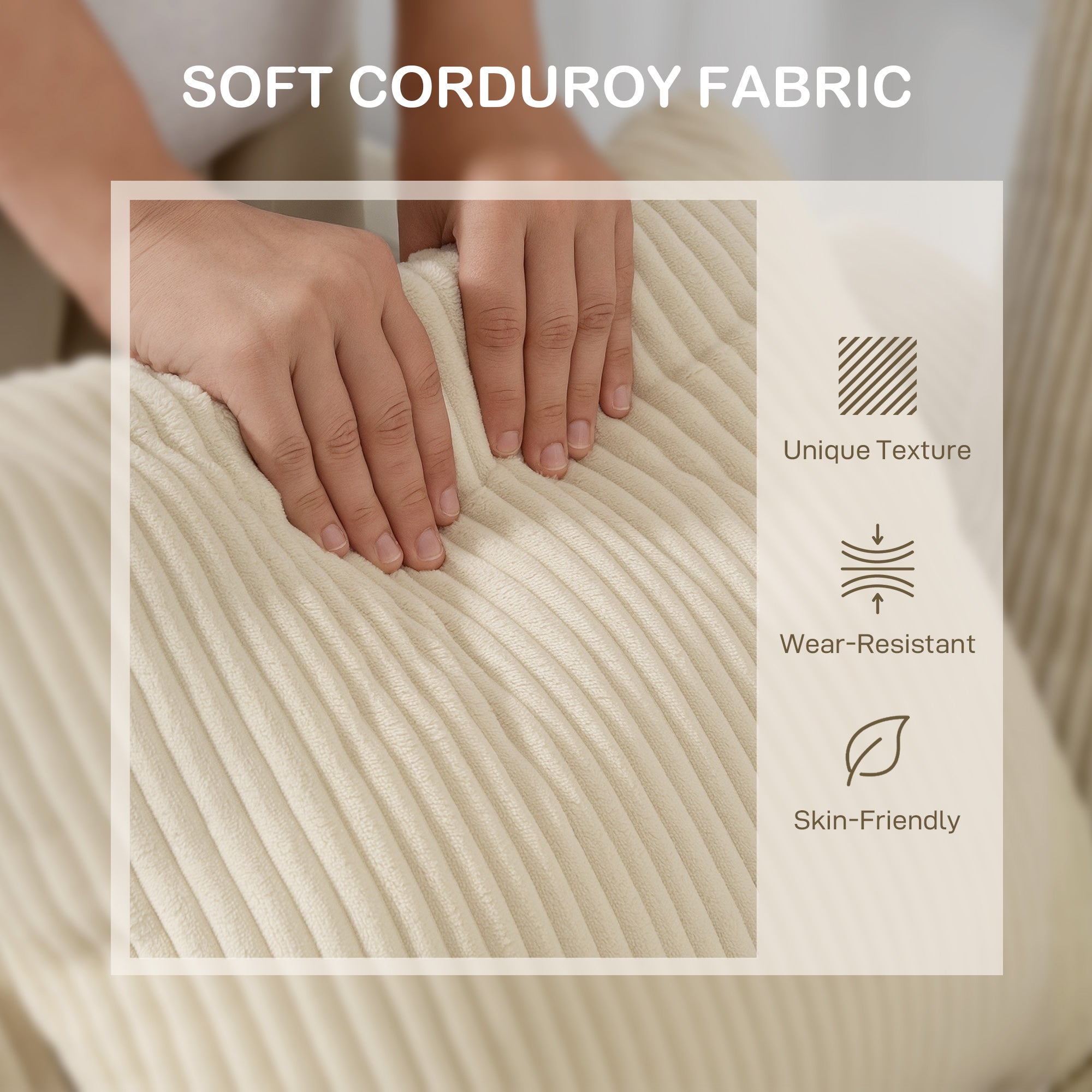 3 Seater Sofa with Curved Armrests, 83" Modern Upholstered Corduroy Couch with 8 Removable Pillows and Thick Padded for Living Room, Bedroom, Home Office, Beige