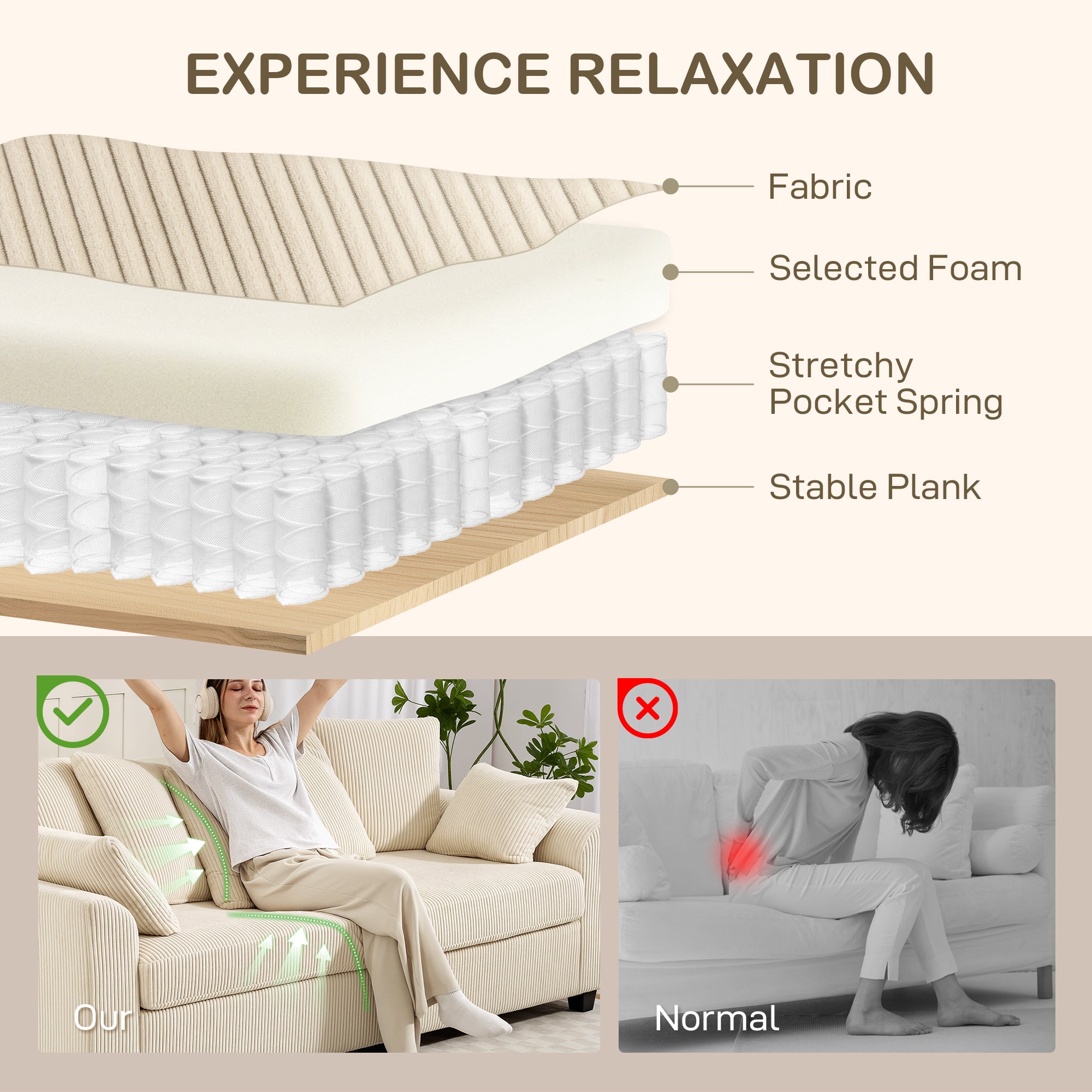 3 Seater Sofa with Curved Armrests, 83" Modern Upholstered Corduroy Couch with 8 Removable Pillows and Thick Padded for Living Room, Bedroom, Home Office, Beige