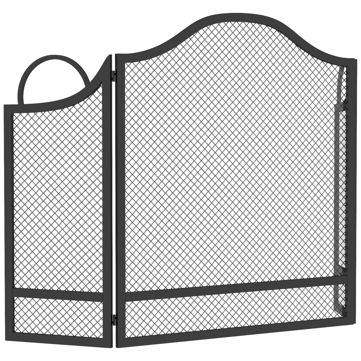 Floral 3-Panel Folding Fireplace Screen for Hearth Protection with Spark Guard, for Fireplace, Heat-Resistant Metal Fire Spark Guard, 122 x 1 x 74 cm, Black