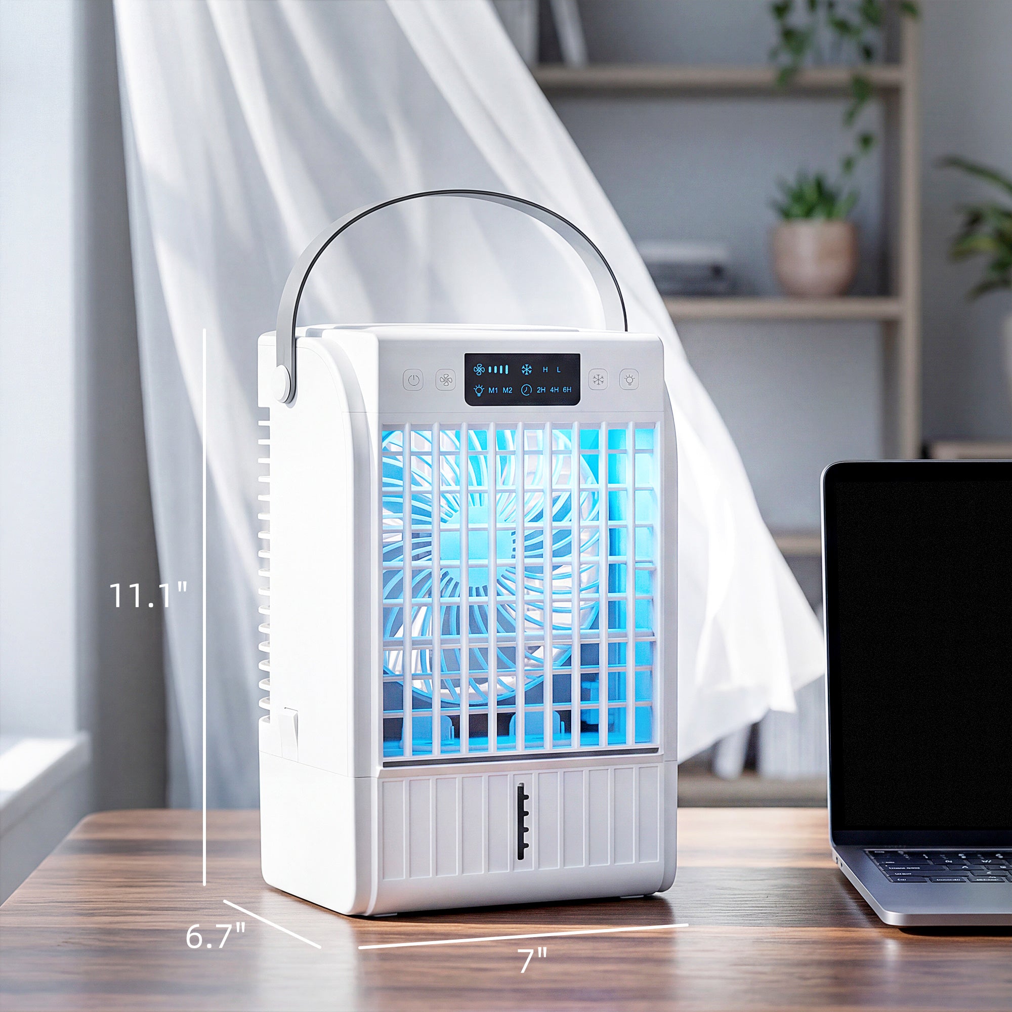 6.7 Inch Desk Fan with RGB Light, Misting Cooler and Humidifier, Table Fan with 4-Speed, 0.4 Gallons Water Tank, Air Circulator for Bedrooms Dorm Rooms Home Office, White