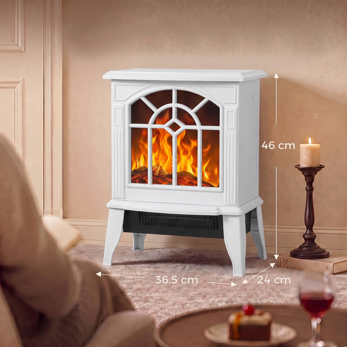 Freestanding Electric Fireplace, Electric Log Burner with LED Flame Effect, Overheating Safety System, 1000W/2000W, White