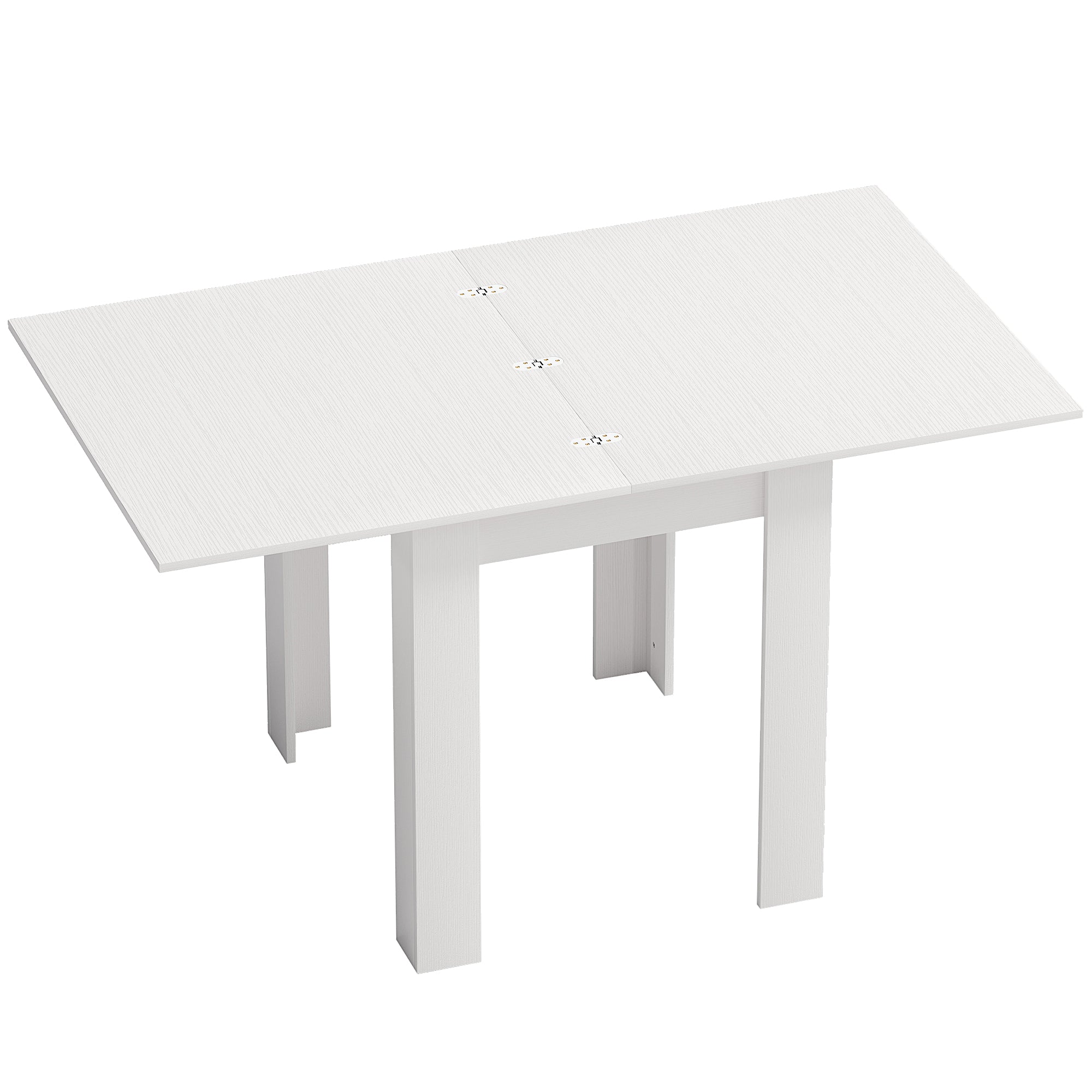 55" Extendable Dining Table for 4-6 Person, Rectangular Modern Kitchen Table with PU Handle and Felt Pads for Small Spaces, White Wood Effect