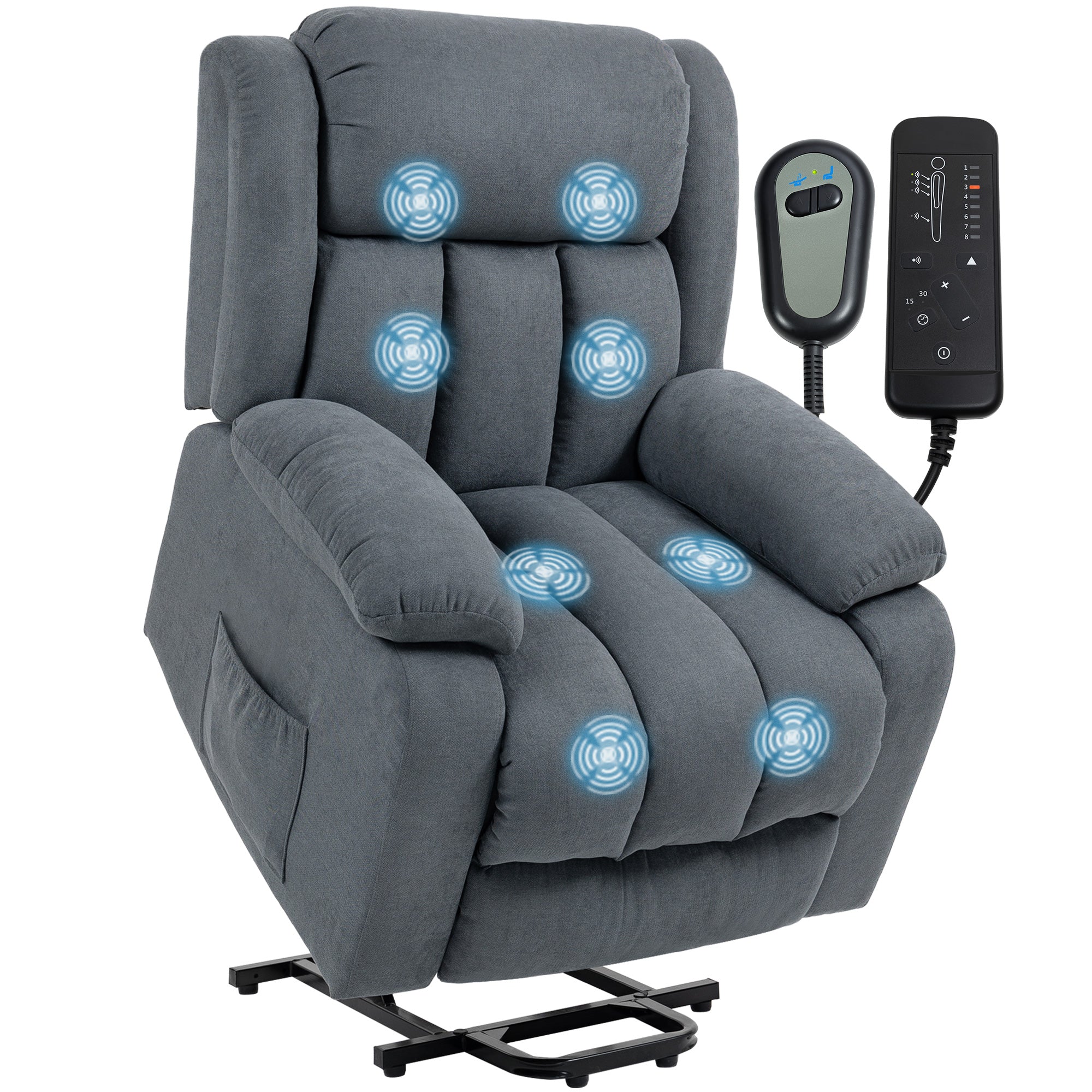 Power Lift Recliner Chair with Massage, Linen Overstuffed Lift Chair for Elderly, Electric Recliner Armchair with Footrest, Remote Control and Side Pocket, for Living Room, Grey