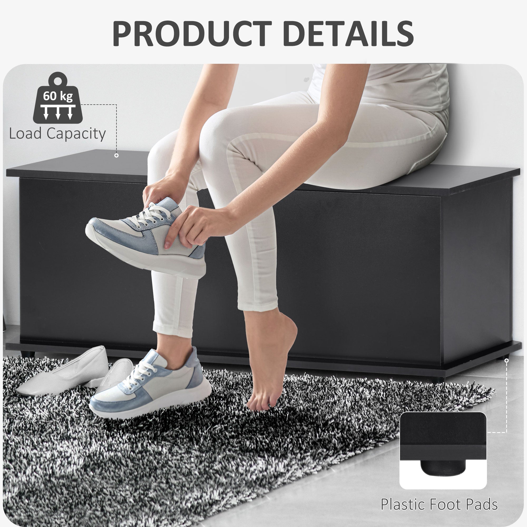 HOMCOM 39.5" Lift Top Storage Chest with 2 Safety Hinges, Storage Box Organizer with Flip-Top Lid, Entryway Storage Bench, Black