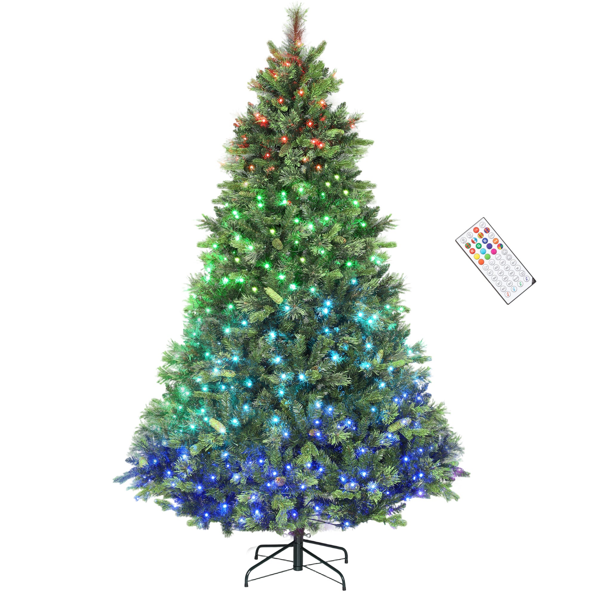 7.5ft Prelit Christmas Tree with Colourful DIY LED Lights, Carolina Pine, Hinged Xmas Tree with 3017 Tips, Realistic Branches, 12 Modes, Daily Timer, Adjustable Brightness and Speed, Remote