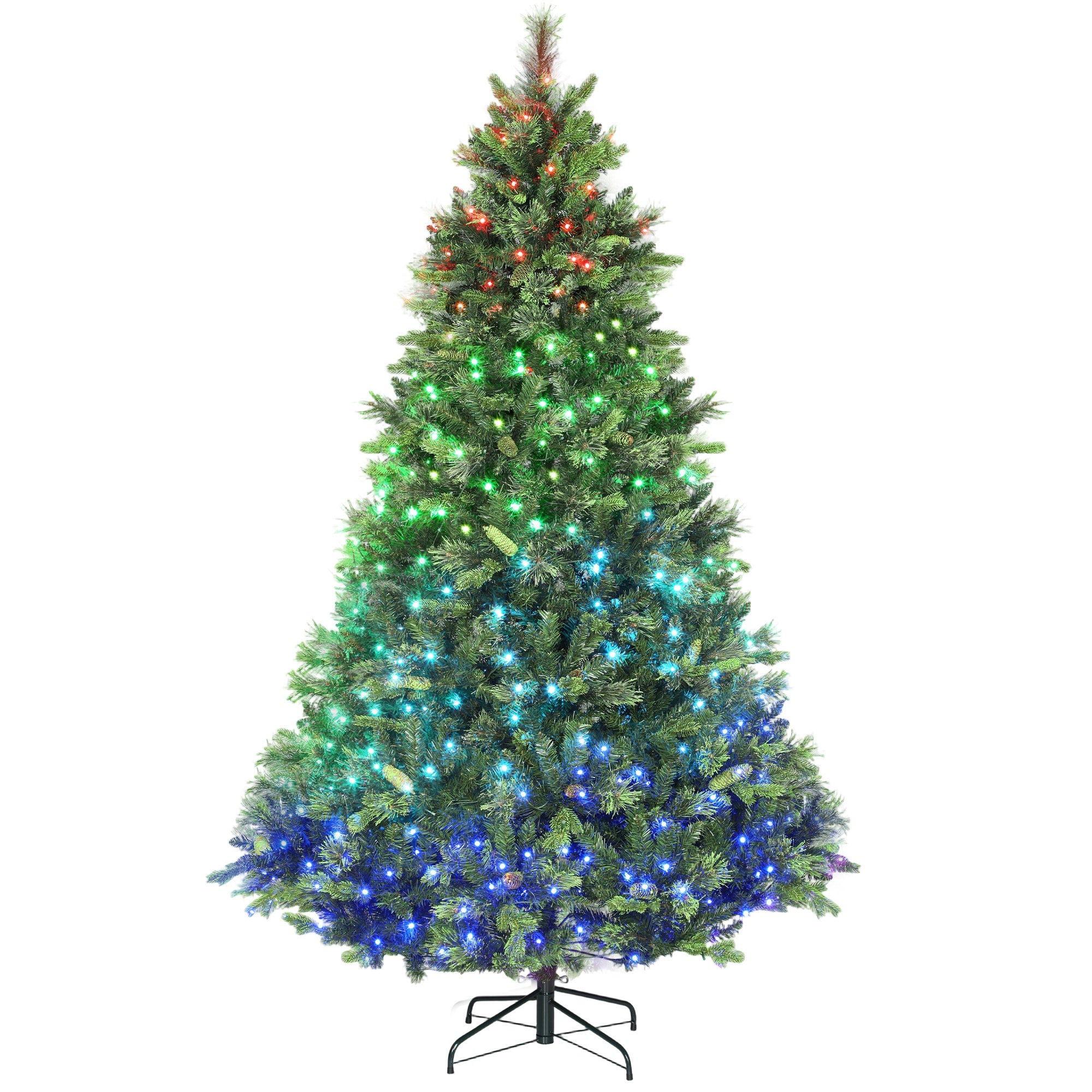 7.5ft Prelit Christmas Tree with Colourful DIY LED Lights, Carolina Pine, Hinged Xmas Tree with 3017 Tips, Realistic Branches, 12 Modes, Daily Timer, Adjustable Brightness and Speed, Remote
