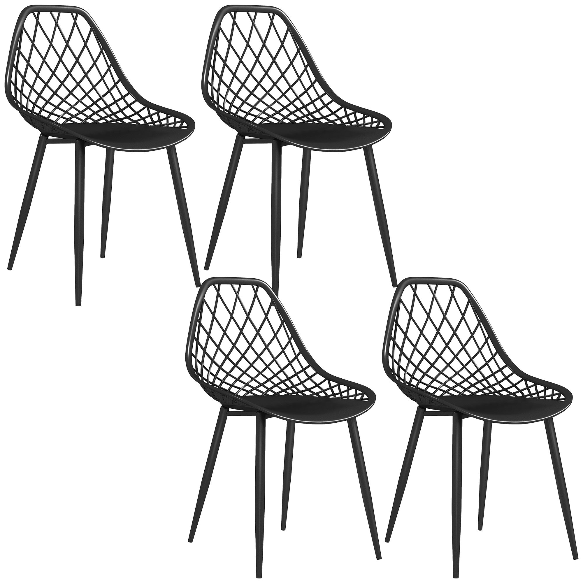 Plastic Dining Chairs Set of 4, Modern Kitchen Chairs with Hollow Backrest and Metal Legs for Living Room, Dining Room, Home Office, Black