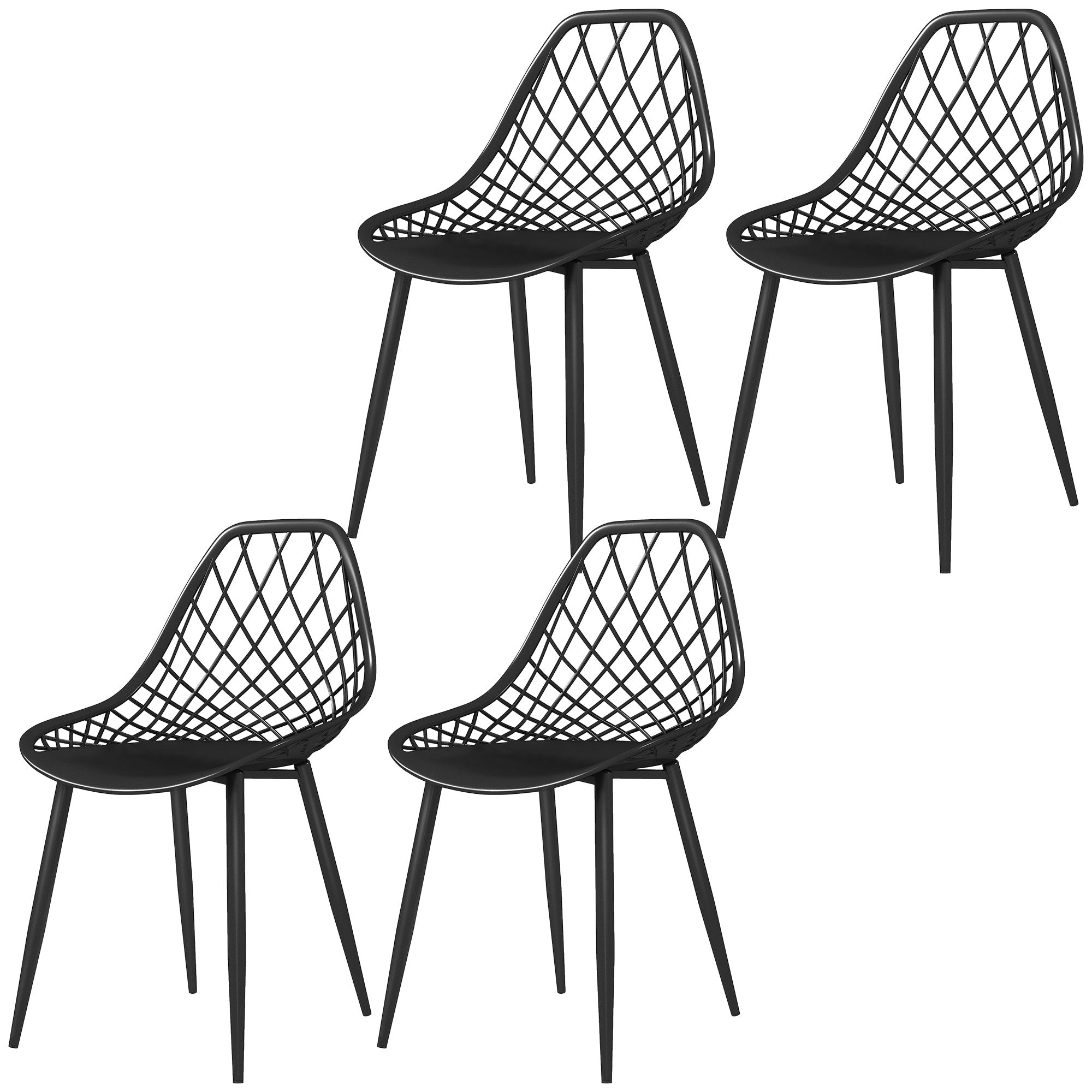 Plastic Dining Chairs Set of 4, Modern Kitchen Chairs with Hollow Backrest and Metal Legs for Living Room, Dining Room, Home Office, Black
