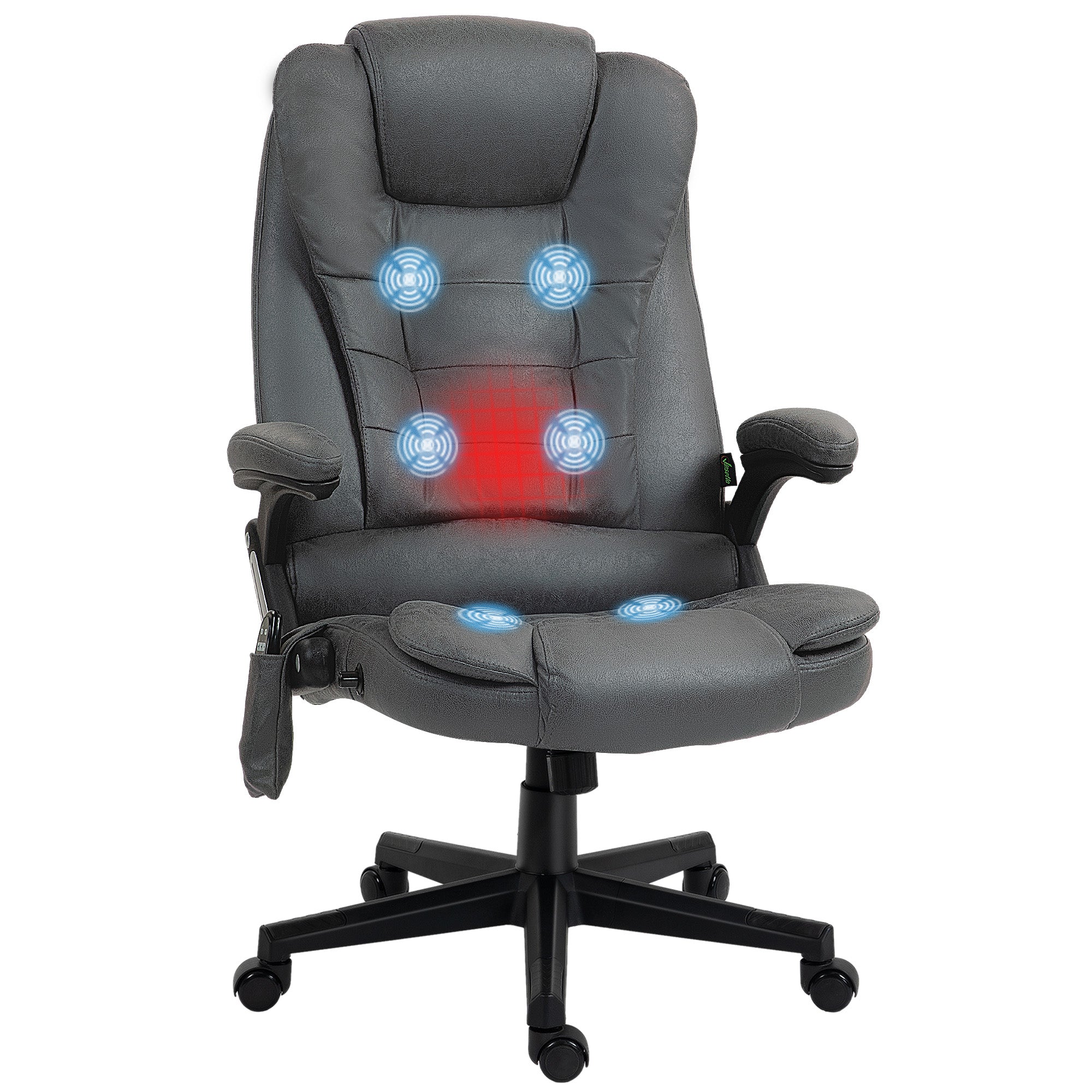 6 Points Heated Massage Office Chair, Microfiber High Back Executive Office Chair, Dark Gray