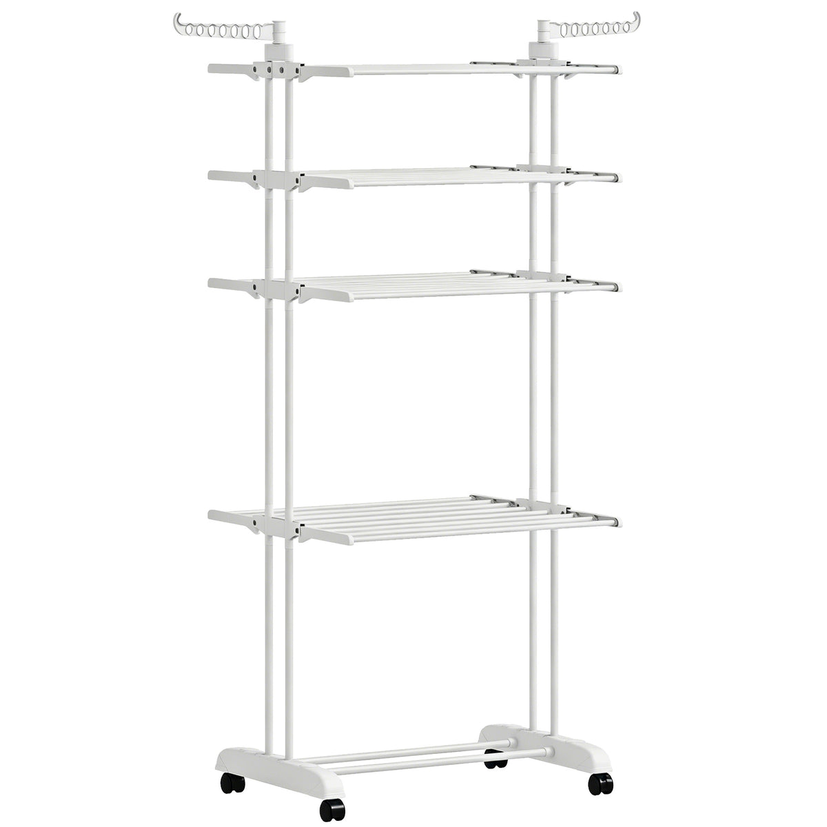 5-Tier Adjustable Clothes Drying Rack, Foldable Laundry Drying Rack with Wheels, Side Wings, Clothes Hanger for Indoor Outdoor Use, 28.7" x 25.2" x 67.7", White
