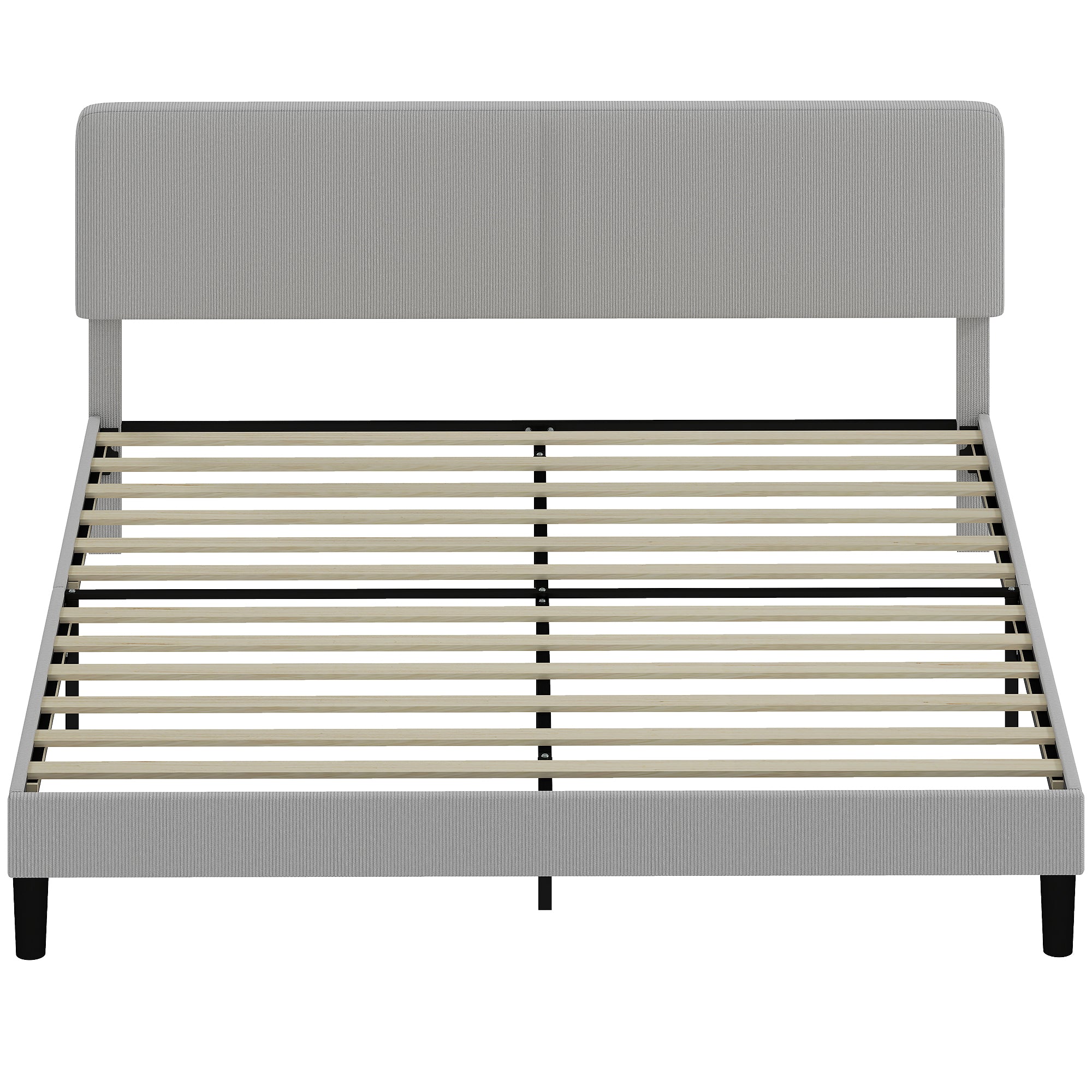 King Bed Frame with Adjustable Headboard, Corduroy Upholstered Platform Bed Frame, Wood Slat Support, Noise Free, No Box Spring Needed, Easy Assembly, Light Grey