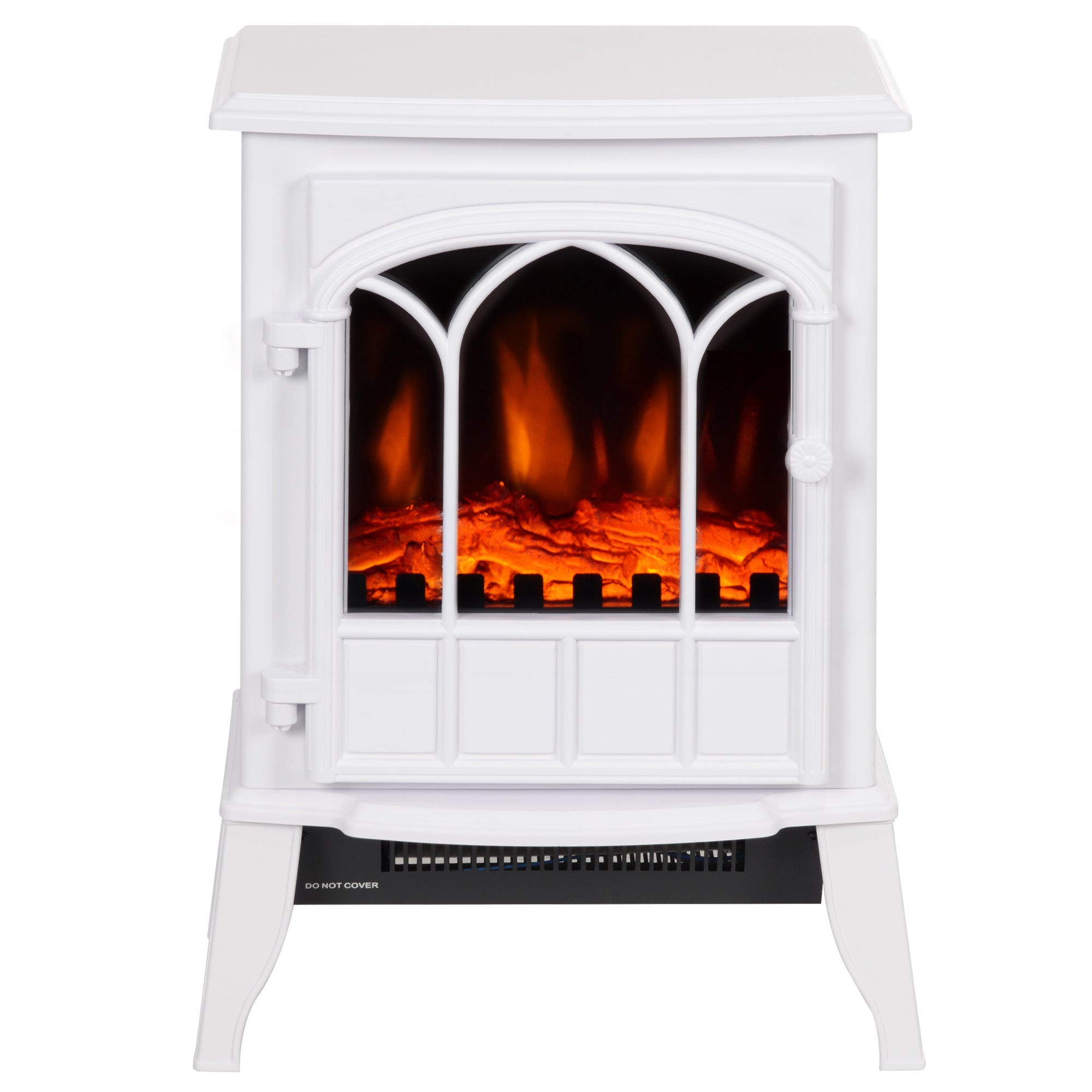 HOMCOM Freestanding Electric Fireplace, Electric Stove Heater with LED Flame Effect, Overheating Safety System, 1000W/2000W White
