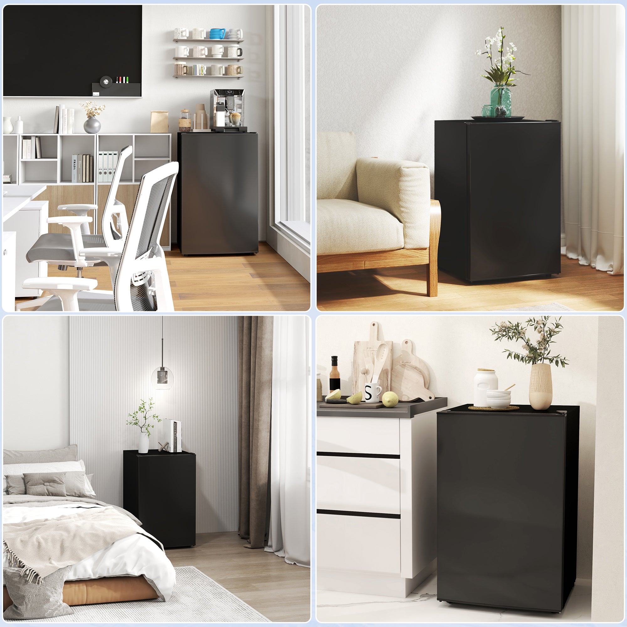 HOMCOM 4.5 Cu.Ft Mini Fridge with Freezer, Single Door Compact Refrigerator with Adjustable Thermostat, Reversible Door, Mini Refrigerator for Bedroom, Dorm, Home Office, Energy Efficient, Black