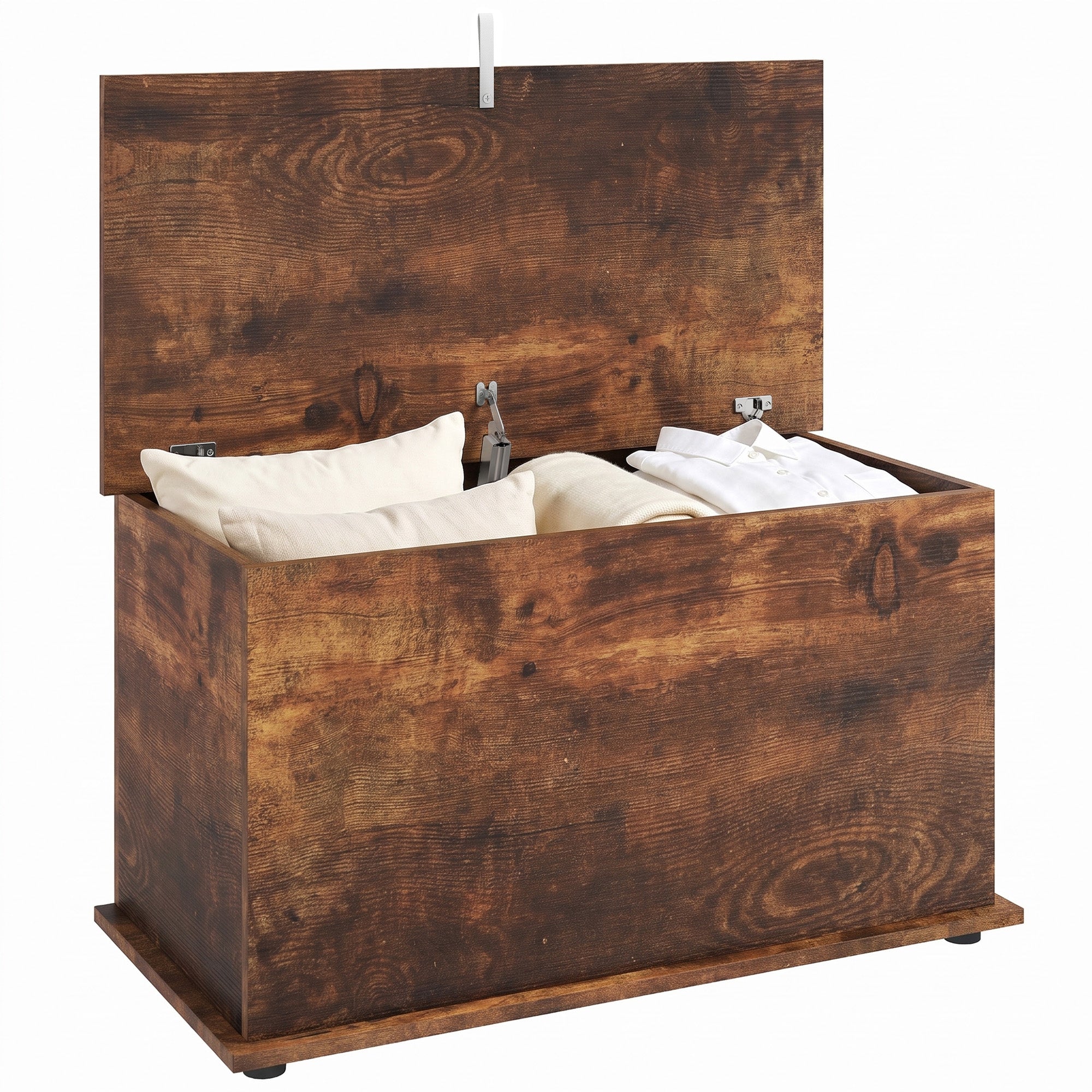 Storage Chest, Large 102L Blanket Box, Shoe Bench with Safety Hinged Lid, Storage Trunk, Bed End Bench for Bedroom, Hallway, Living room, Playroom, 80 x 40 x 45cm, Rustic Brown