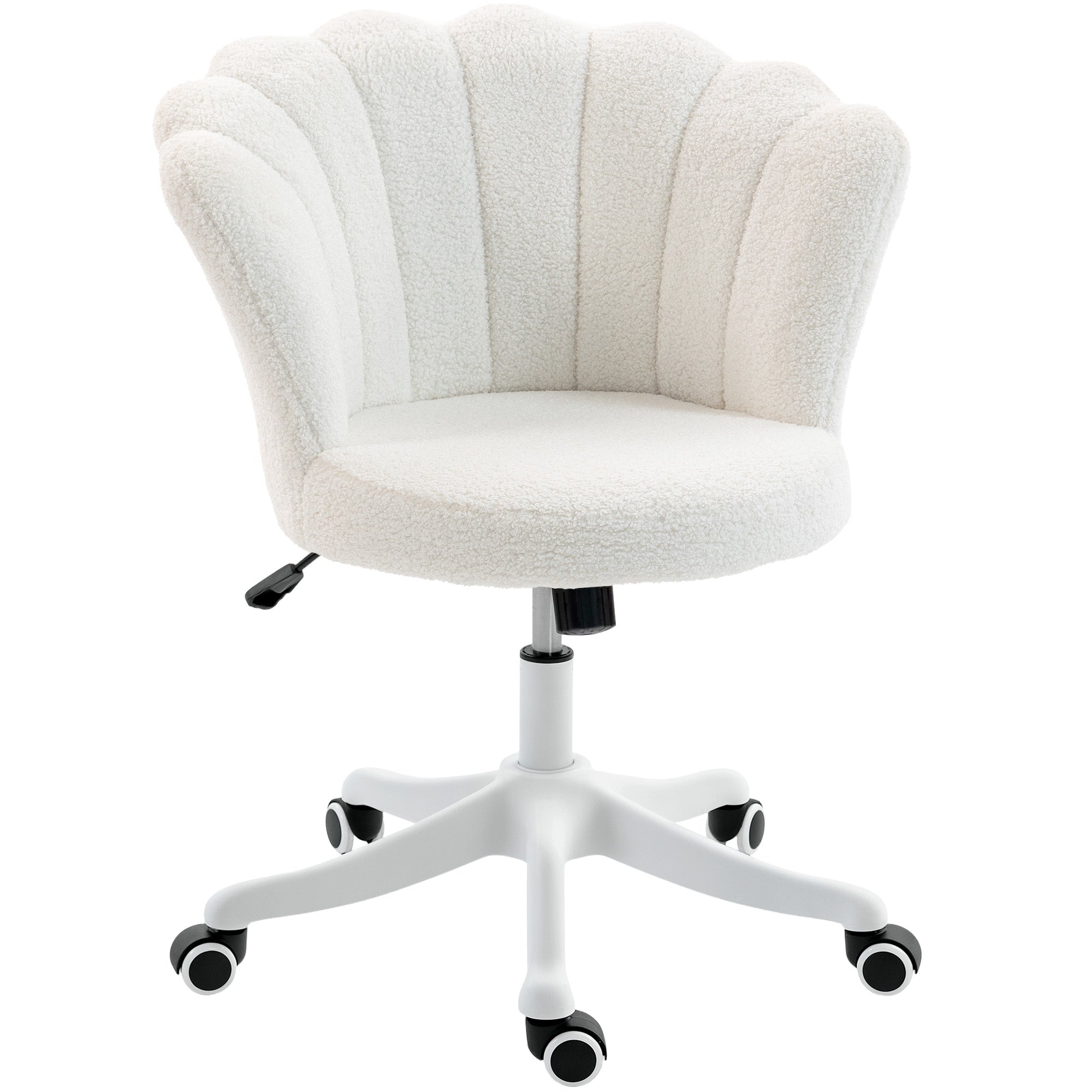 Teddy Fleece Office Chair, Armless Swivel Desk Chair with Adjustable Height, Backrest, Wheels, Padded Seat, Tilt Function for Office, Vanity, Computer, Study, Cream White