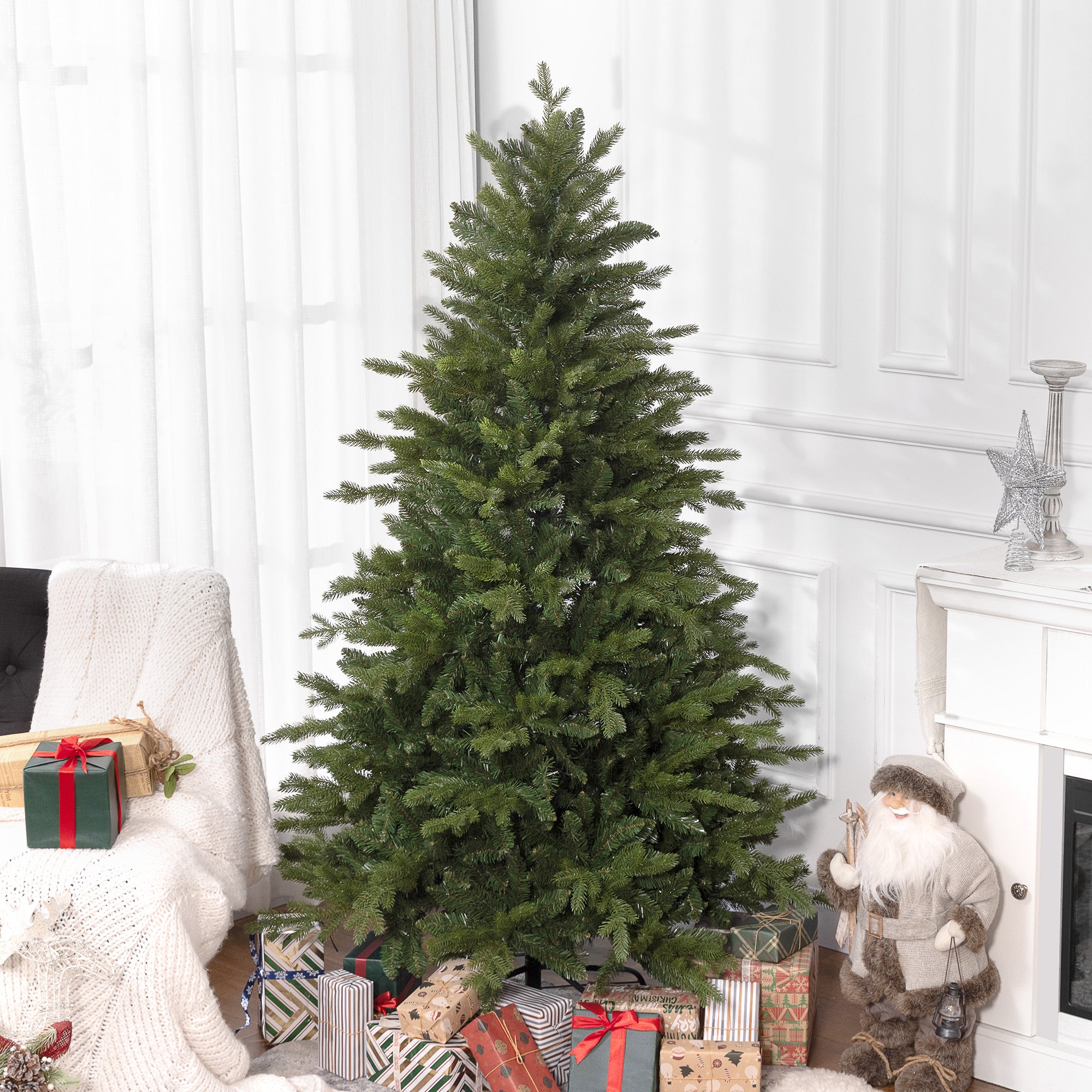 6ft Artificial Christmas Tree with 1821 Tips, Metal Base, Realistic Hinged Xmas Tree for Home Office, Green
