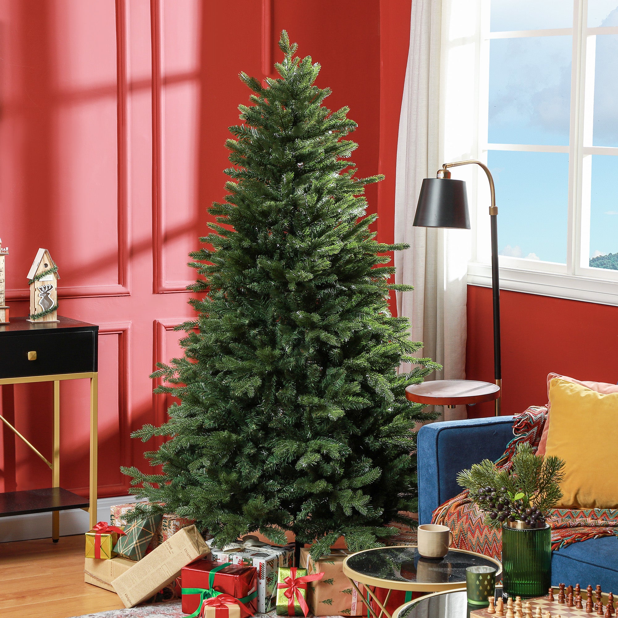 6ft Artificial Christmas Tree with 1821 Tips, Metal Base, Realistic Hinged Xmas Tree for Home Office, Green