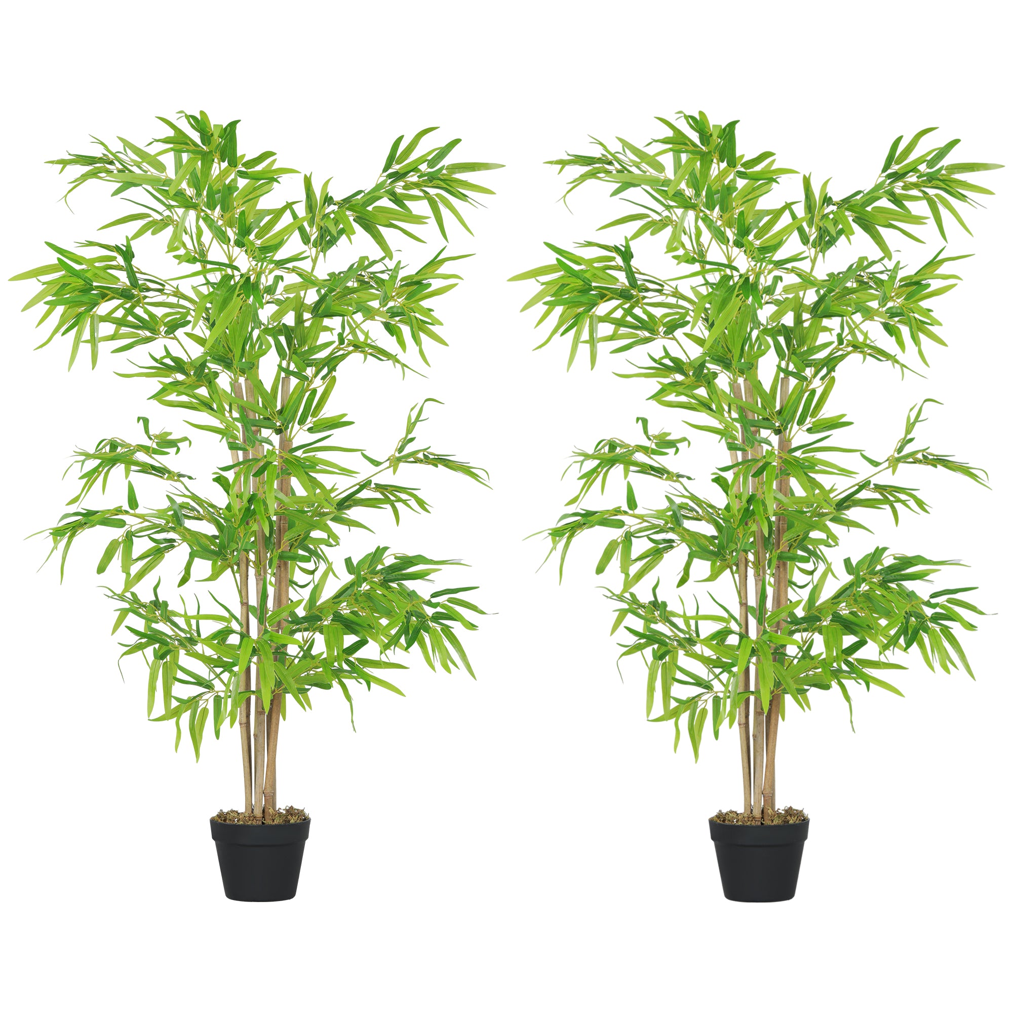 Artificial Bamboo Tree Set of 2, 5ft Tall Fake Tree with Realistic Leaf and Natural Trunk, Faux Decorative Plant in Nursery Pot for Indoor Decor