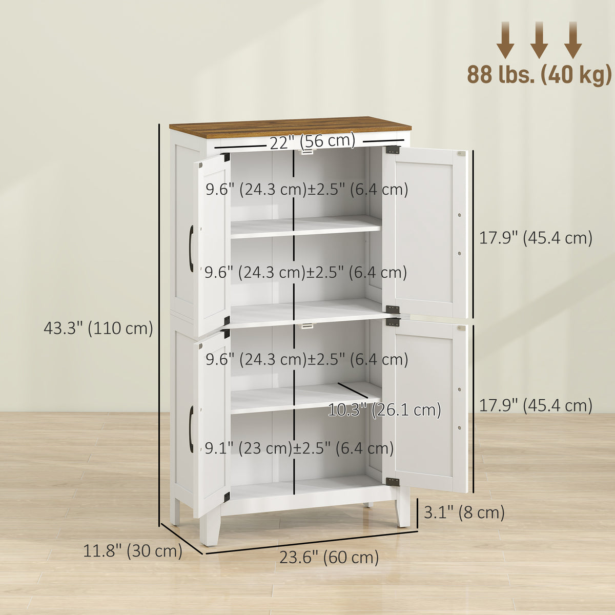 Bathroom Floor Cabinet, Farmhouse Freestanding Bathroom Storage Cabinet with Barn Doors and Adjustable Shelves, White