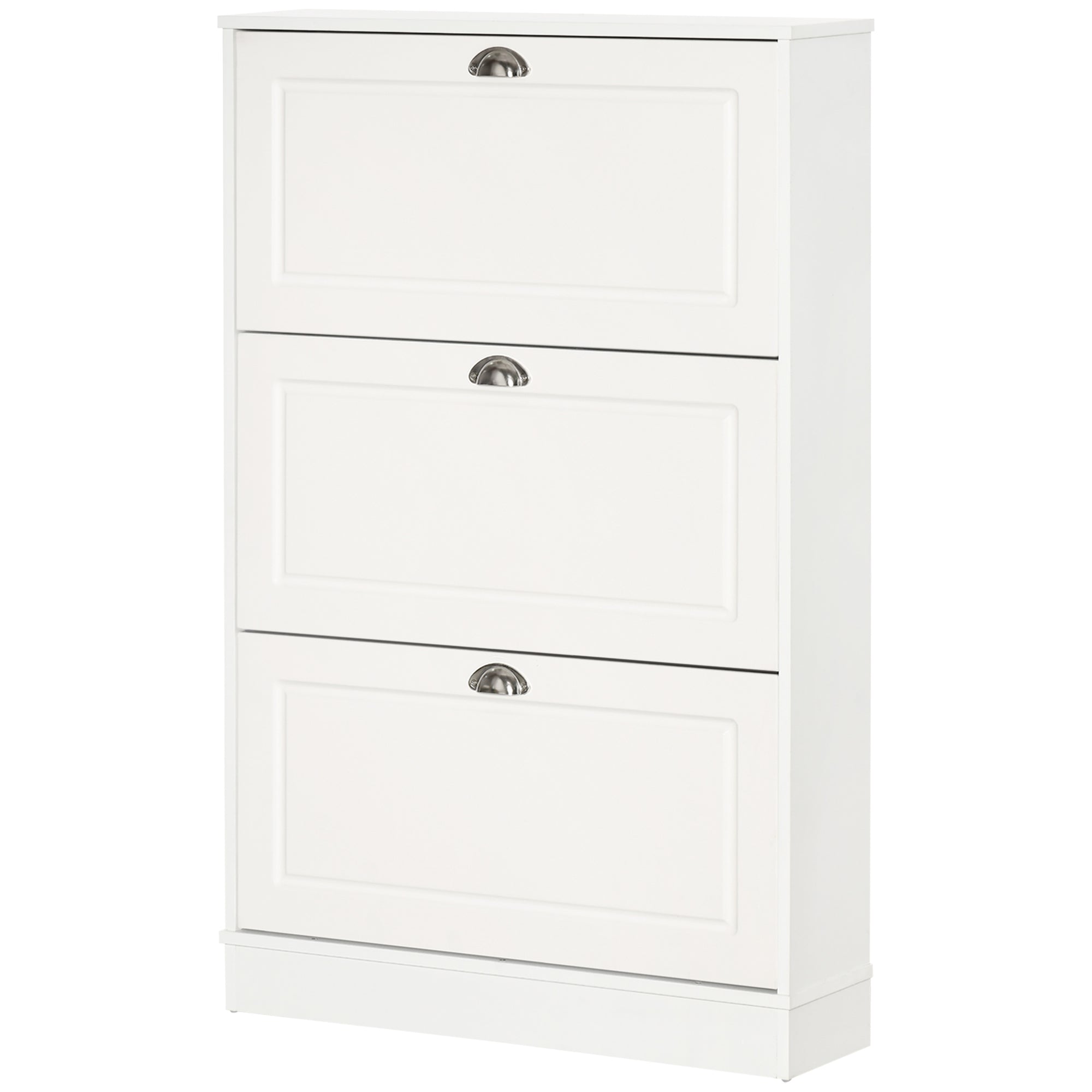 Shoe Cabinet with 3 Flip Drawers, Modern Narrow Shoe Storage Cabinet with Countertop, Entryway Shoe Storage Unit for 12 Pairs of Shoes for Hallway, White