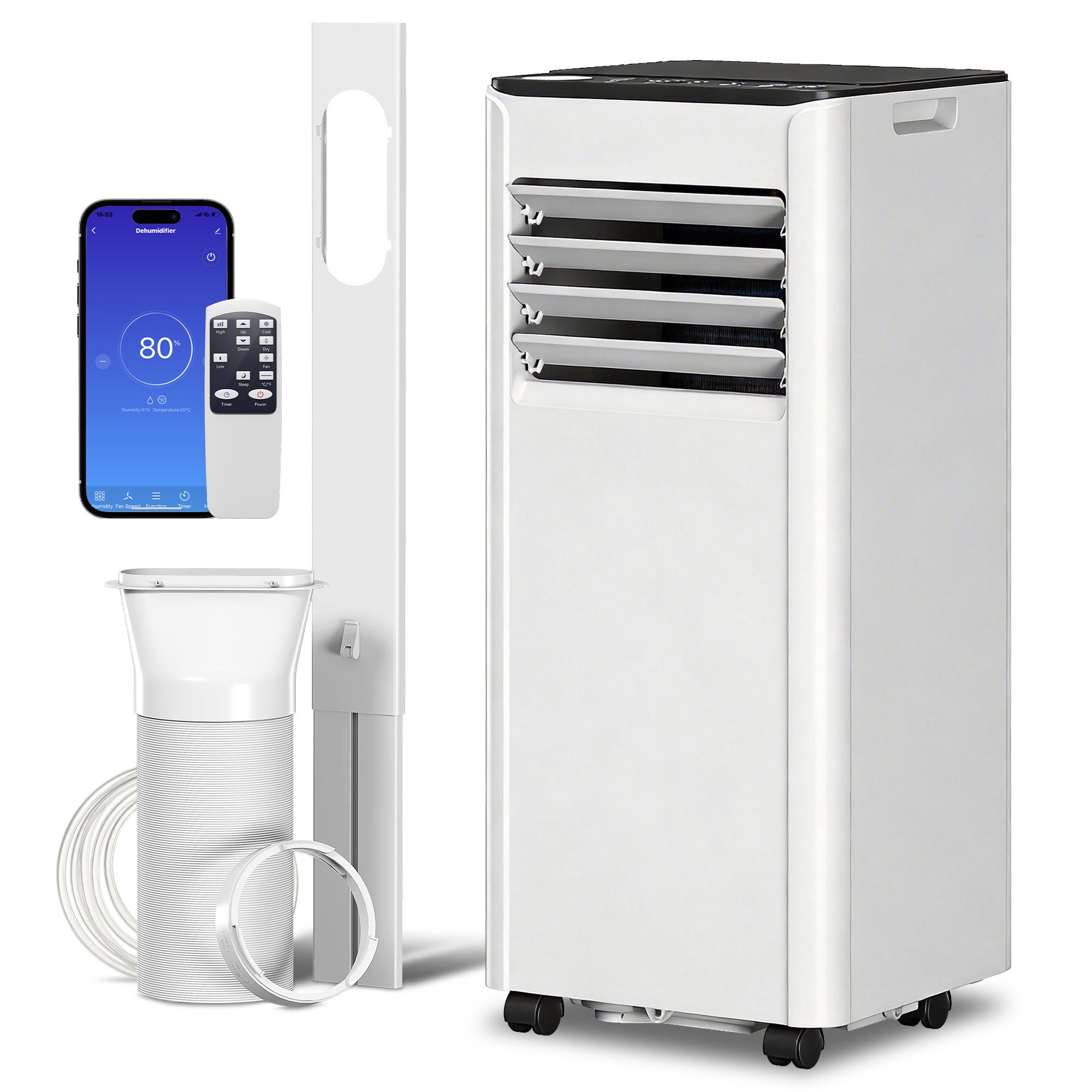 Portable Air Conditioner 9000 BTU, 4-in-1 Air Conditioning Unit with Cool, Dehumidifier, Fan, Sleep Mode, WiFi Voice Remote Control, 24H Timer, 2 Speeds, Window Kit, for Room up to 28 m²