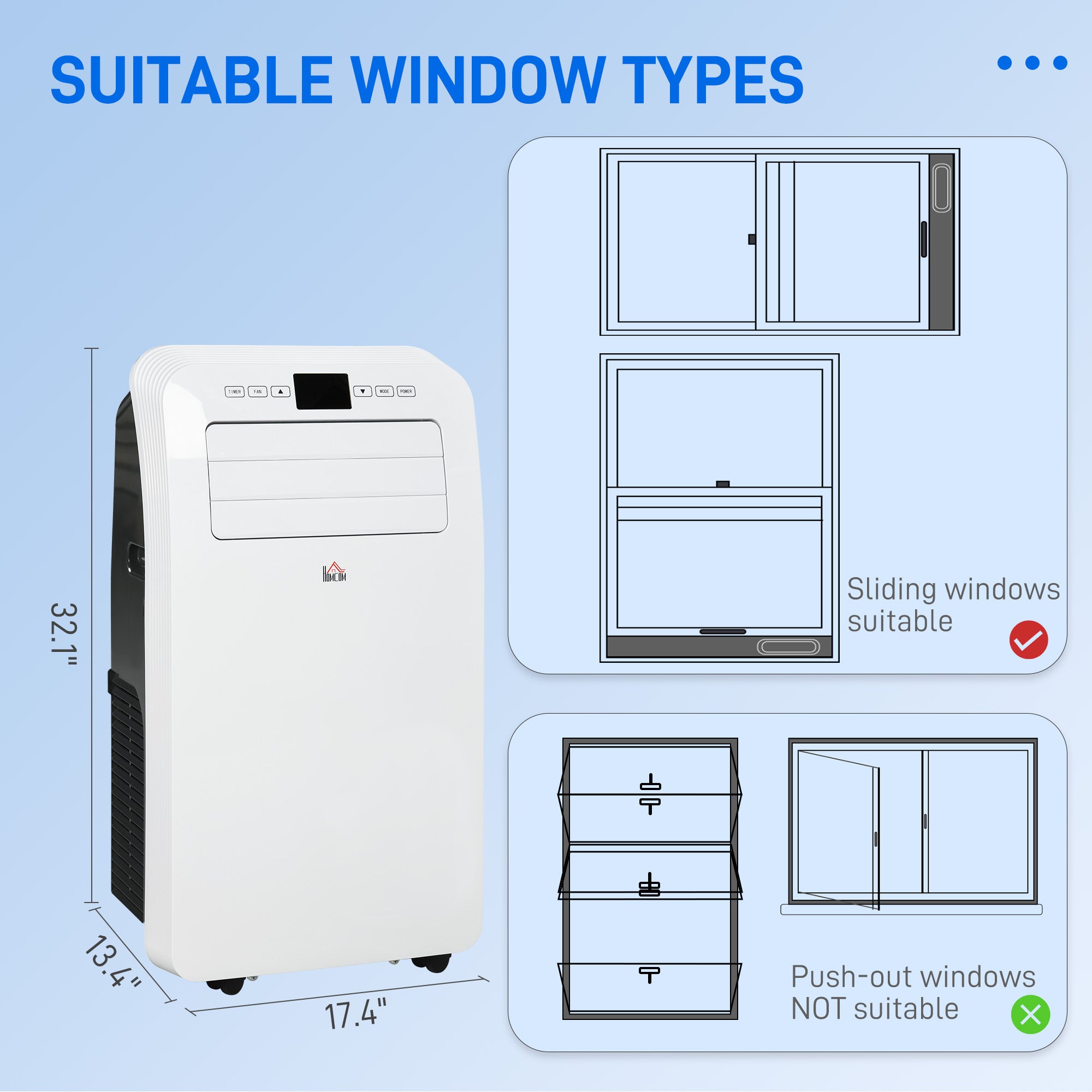 12000 BTU Mobile Air Conditioner 550 Sq. Ft., Dehumidifier 24H Timer, White