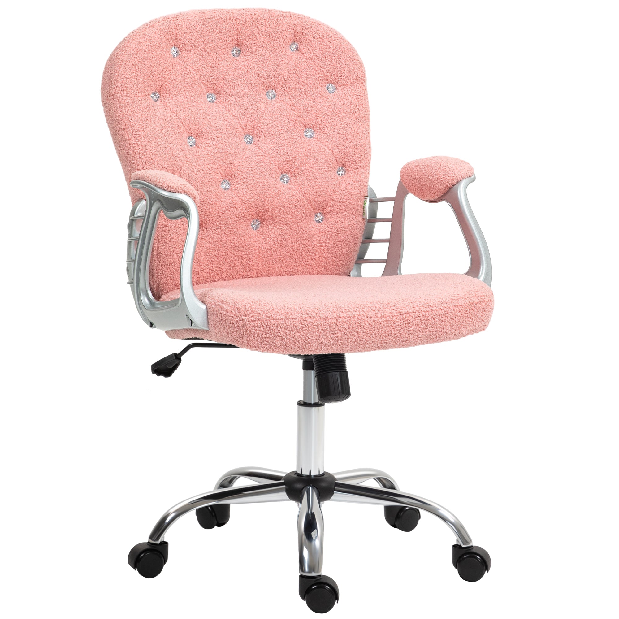Button Tufted Desk Chair w/ Padded Armrests, Adjustable Height & Swivel Wheels, Pink