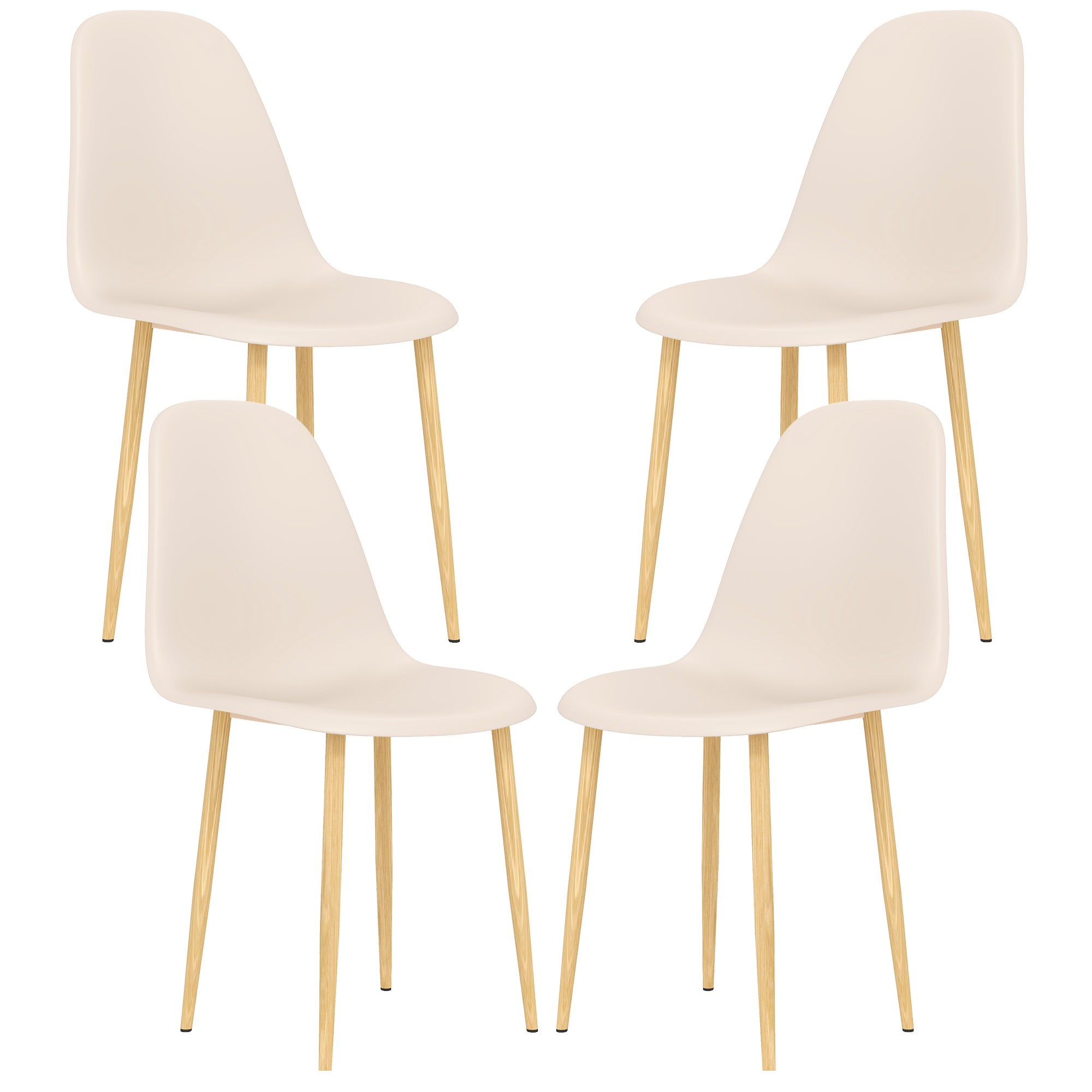 Modern Dining Chairs Set of 4, Kitchen Chairs with Backrest and Steel Legs for Dining Room, Living Room, Khaki