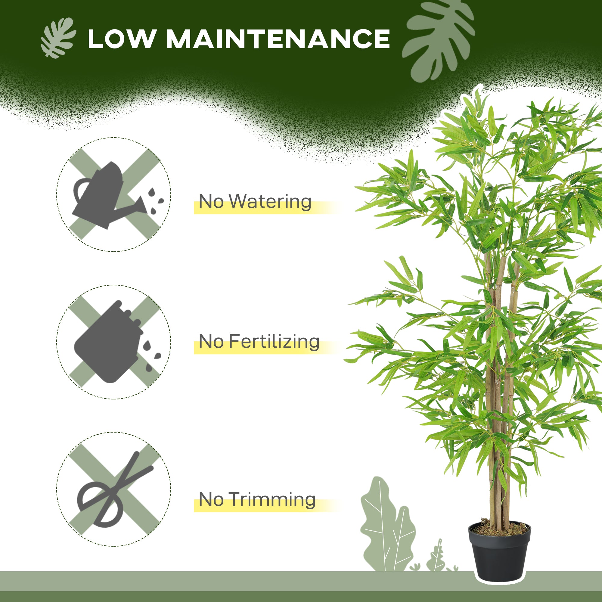 Artificial Bamboo Tree Set of 2, 5ft Tall Fake Tree with Realistic Leaf and Natural Trunk, Faux Decorative Plant in Nursery Pot for Indoor Decor