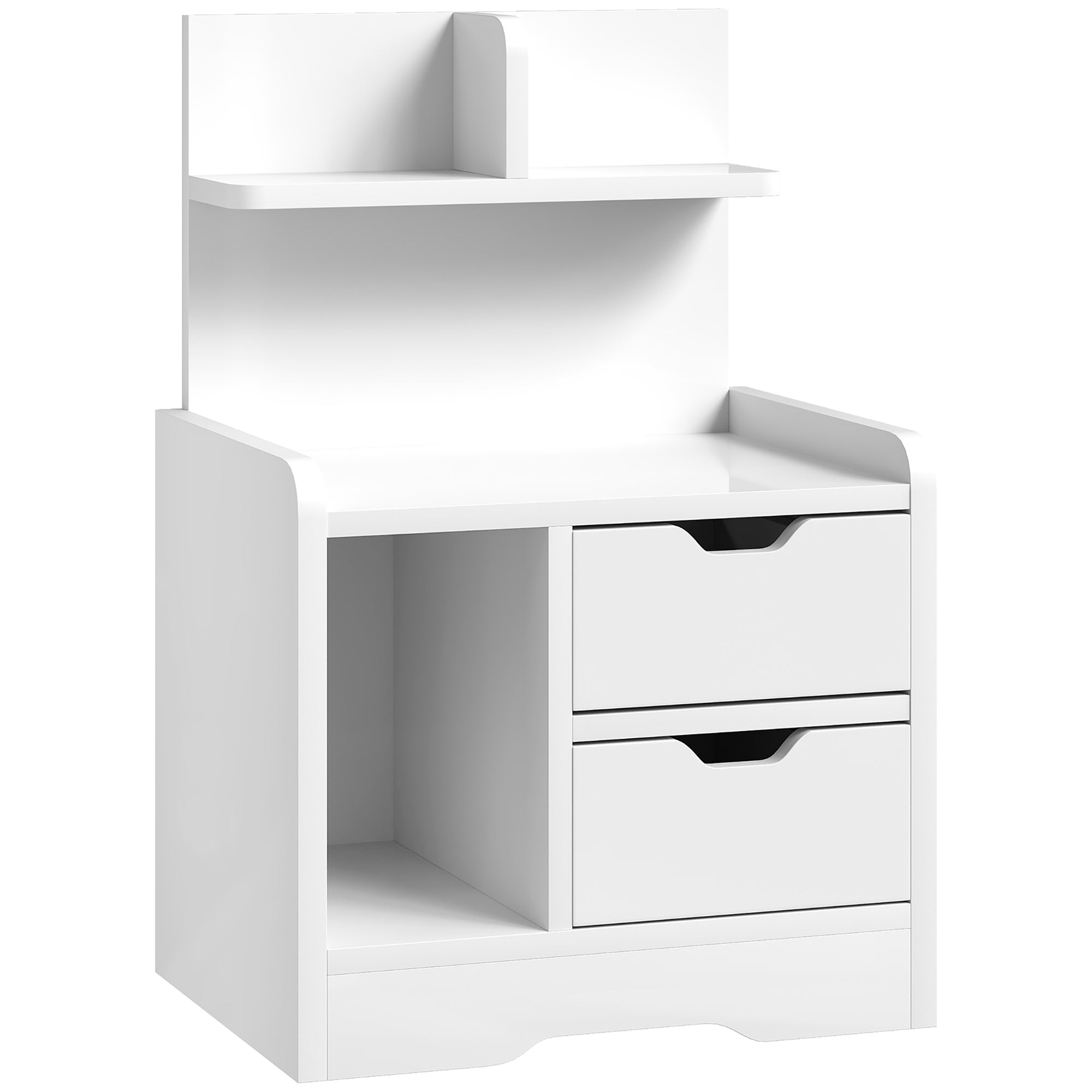Bedside Table, Small Bedside Cabinet with 2 Drawers and Storage Shelves, Modern Nightstand for Bedroom, High Gloss White