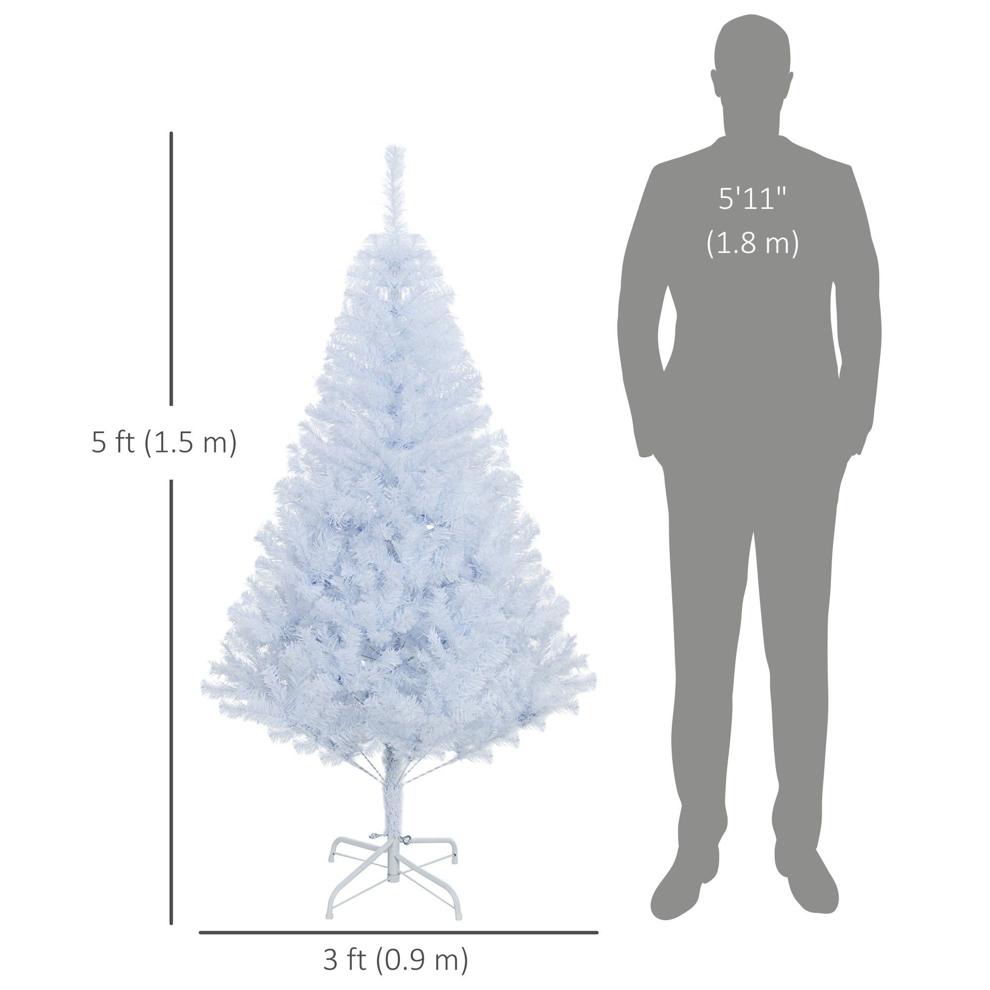 HOMCOM 5ft Artificial Christmas Tree with 536 Branch Tips and Metal Stand, Xmas Tree for Home Indoor Holiday, White