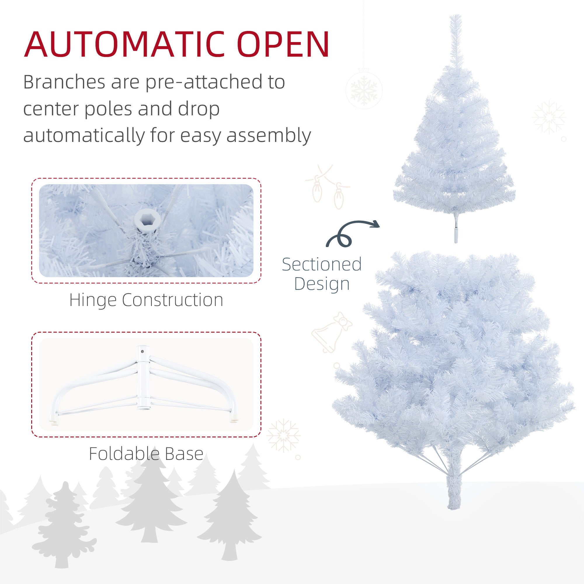 HOMCOM 5ft Artificial Christmas Tree with 536 Branch Tips and Metal Stand, Xmas Tree for Home Indoor Holiday, White