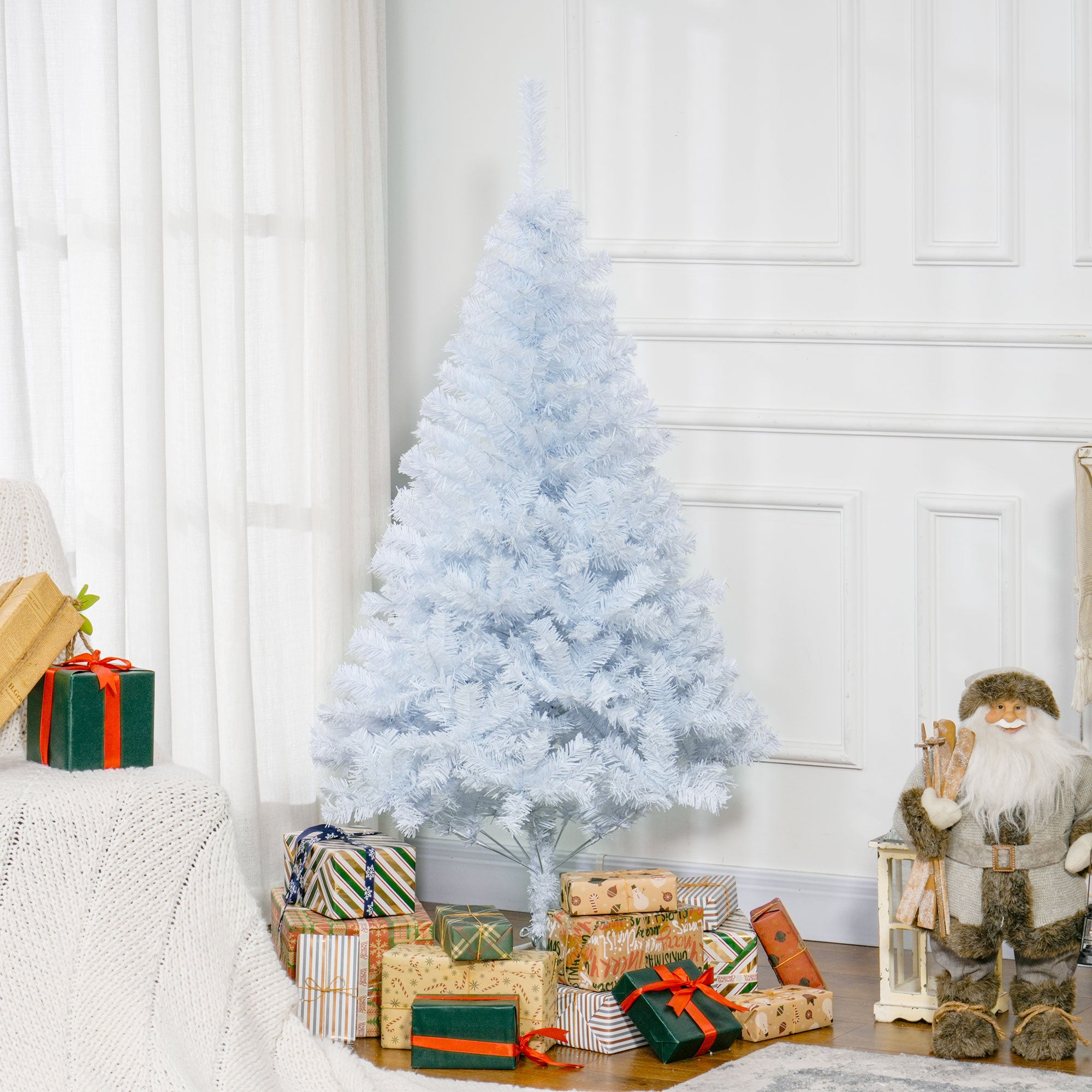 HOMCOM 5ft Artificial Christmas Tree with 536 Branch Tips and Metal Stand, Xmas Tree for Home Indoor Holiday, White