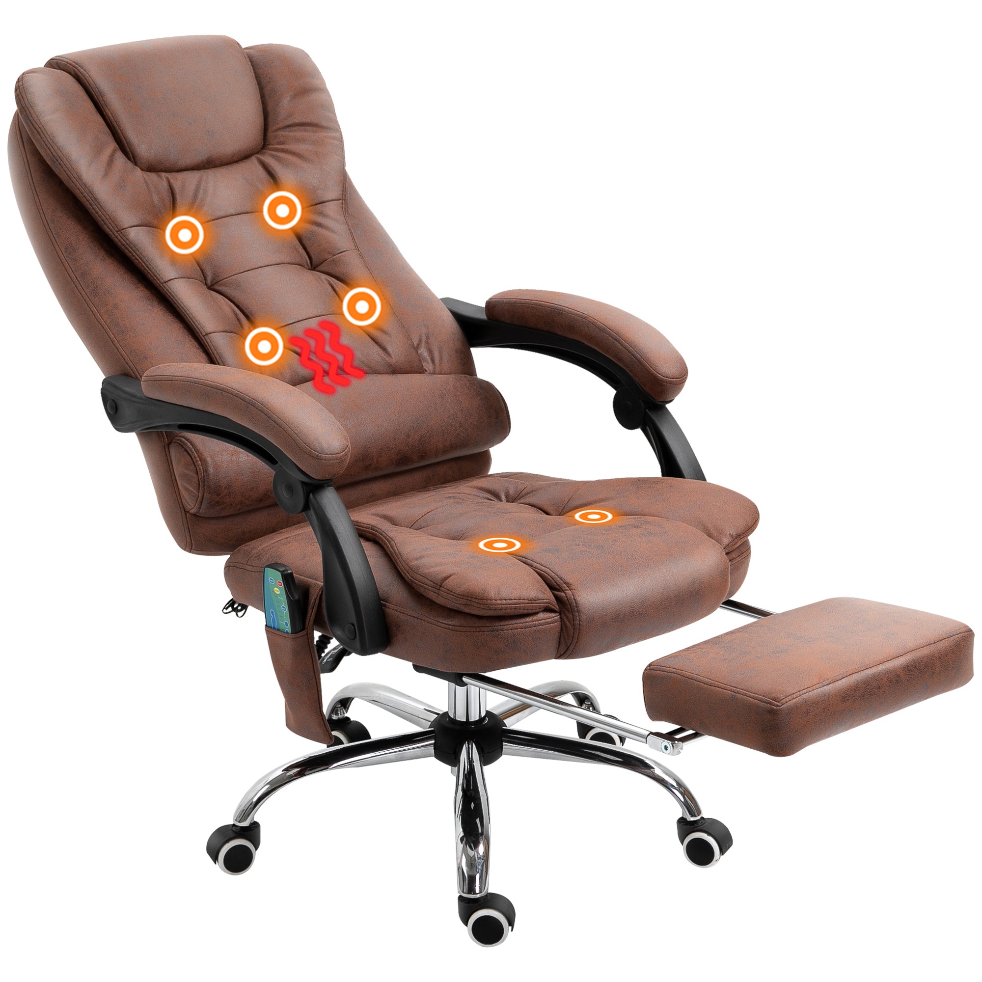 Vinsetto Heated 6 Points Vibration Massage Executive Office Chair Adjustable Swivel Ergonomic High Back Desk Chair Recliner with Footrest Brown