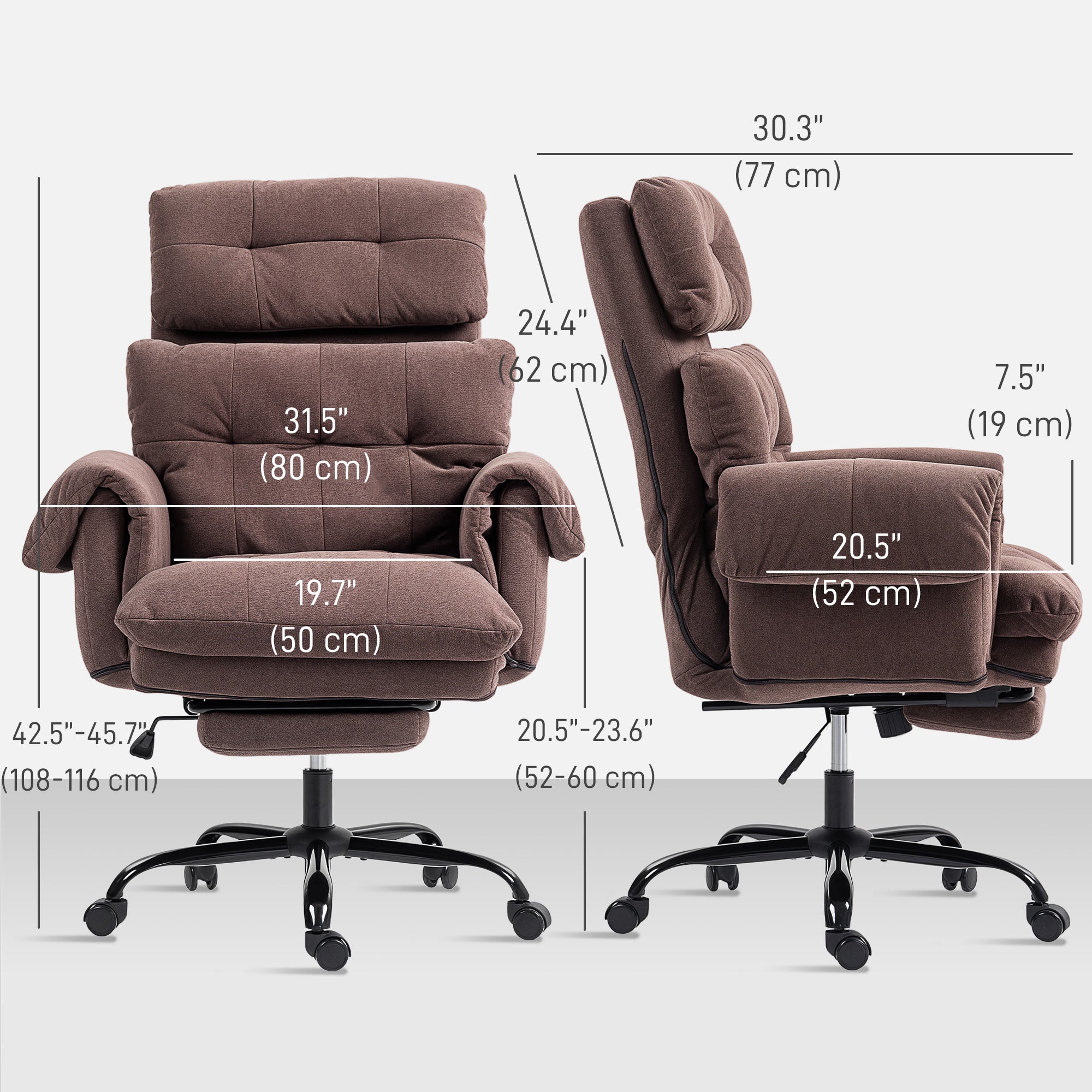 Ergonomic Office Chair with Footrest, Thickly Padded, Reclining Executive Computer Desk Chair with Adjustable Backrest, Lumbar Support and Headrest, Coffee