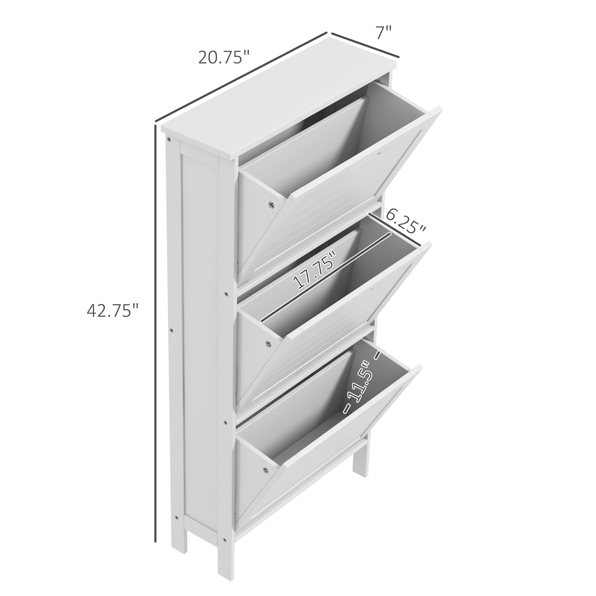 Shoe Storage Cabinet with 3 Flip Drawers and Louvered Doors for 6 Pairs of Shoes, White
