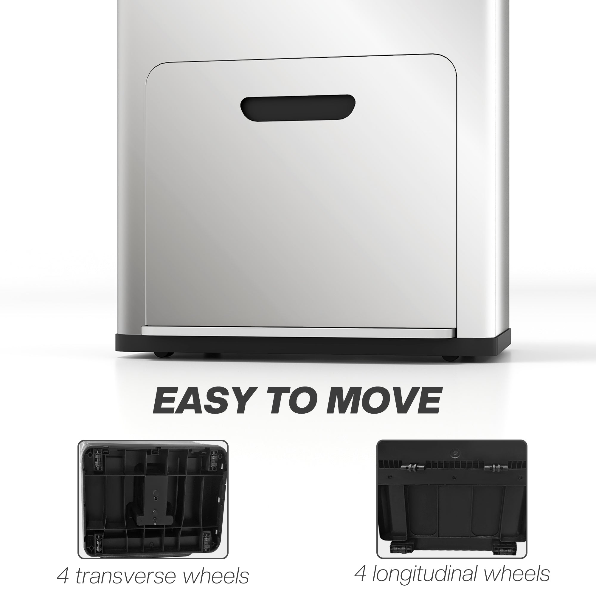 HOMCOM 56L Kitchen Bin, Stainless Steel 3 Compartment Bin with Wheels, Soft Close Lid, Removable Inner Buckets, Fingerprint-Proof for Recycling and Waste, Silver